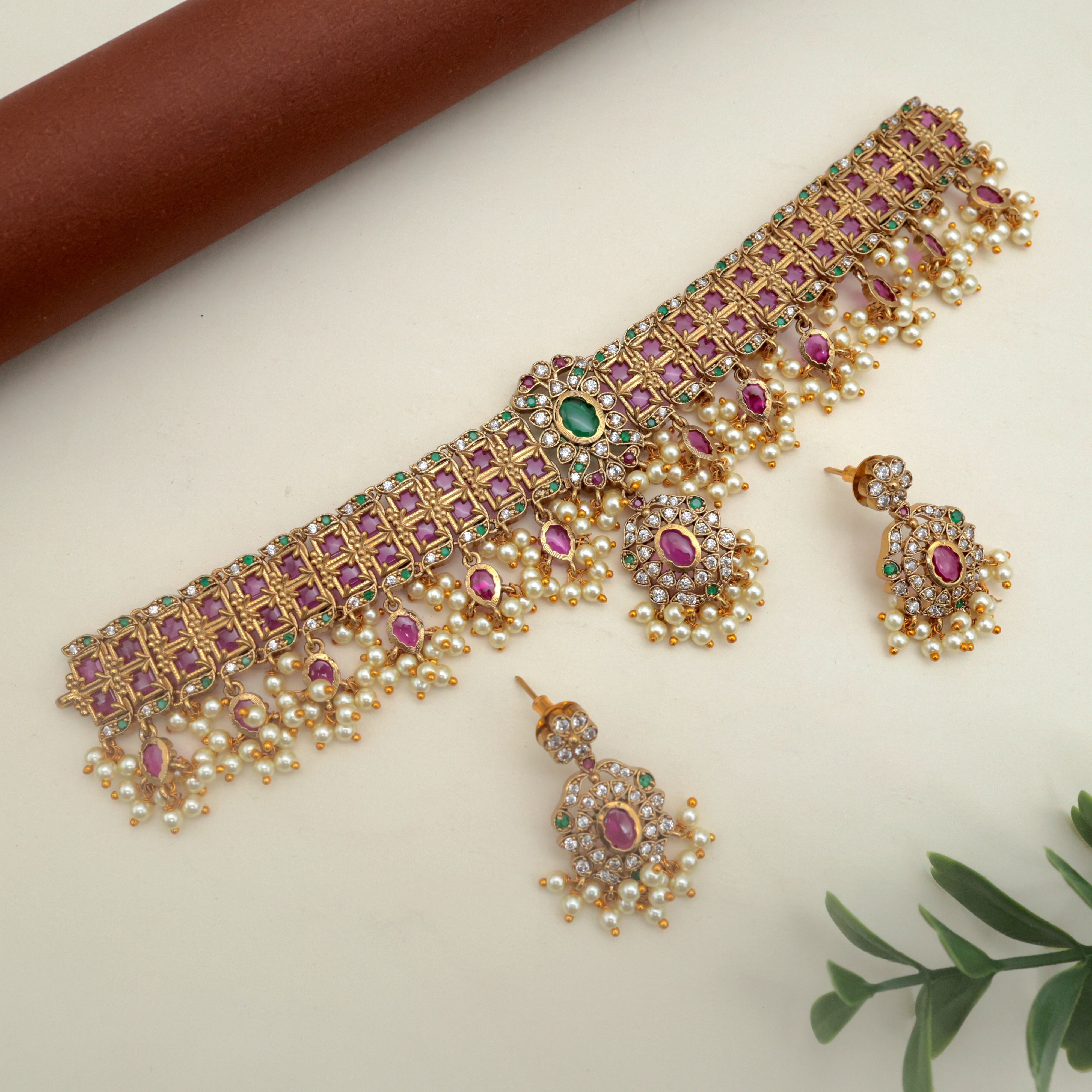 Premium Kemp Guttapusalu Bridal High Neck Choker Set