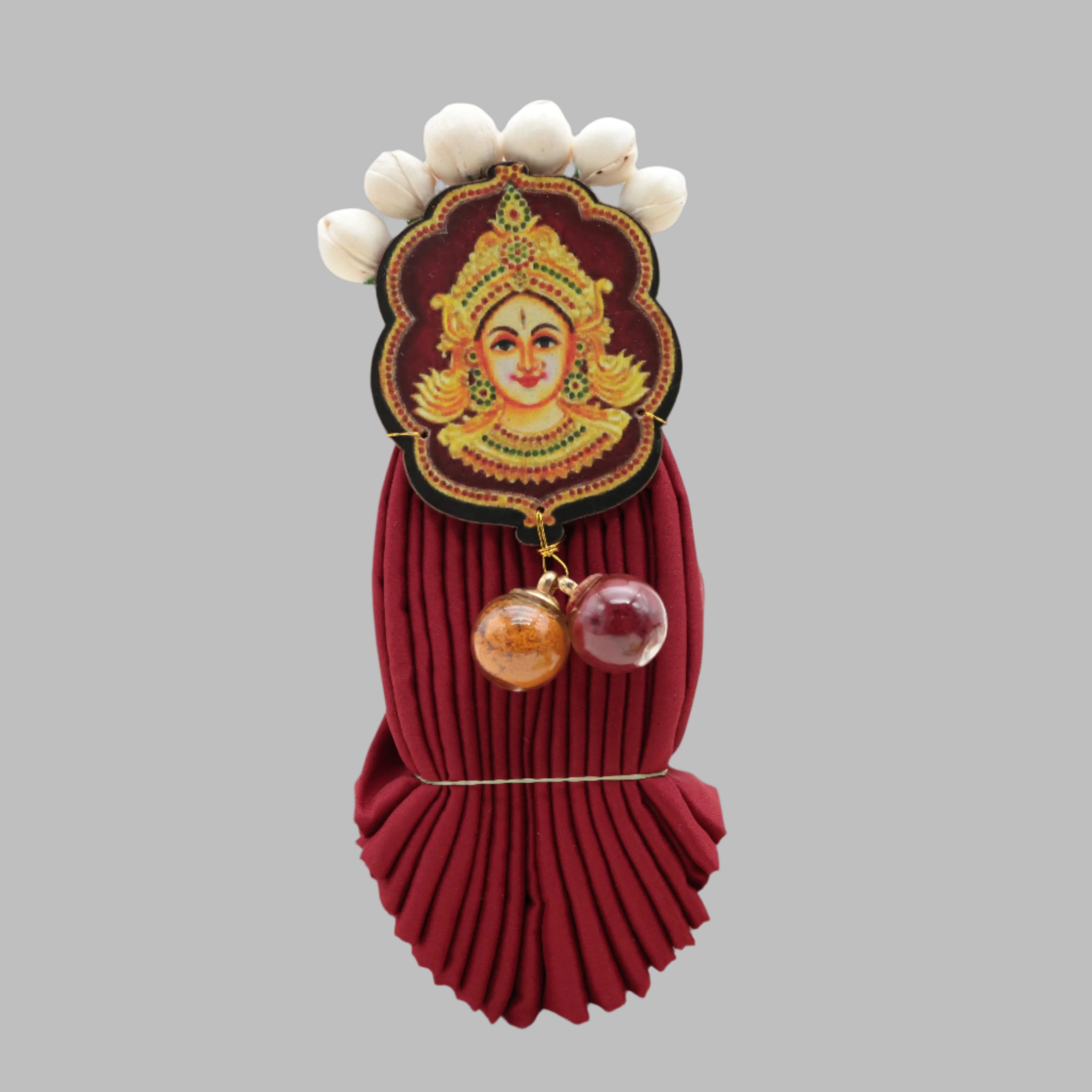 PREMIUM 1 METRE FAN FOLDED SILK COTTON BLOUSE PIECE WITH VARALAKSHMI DEVI WITH FLOWERS & MANJAL KUMKUM SET