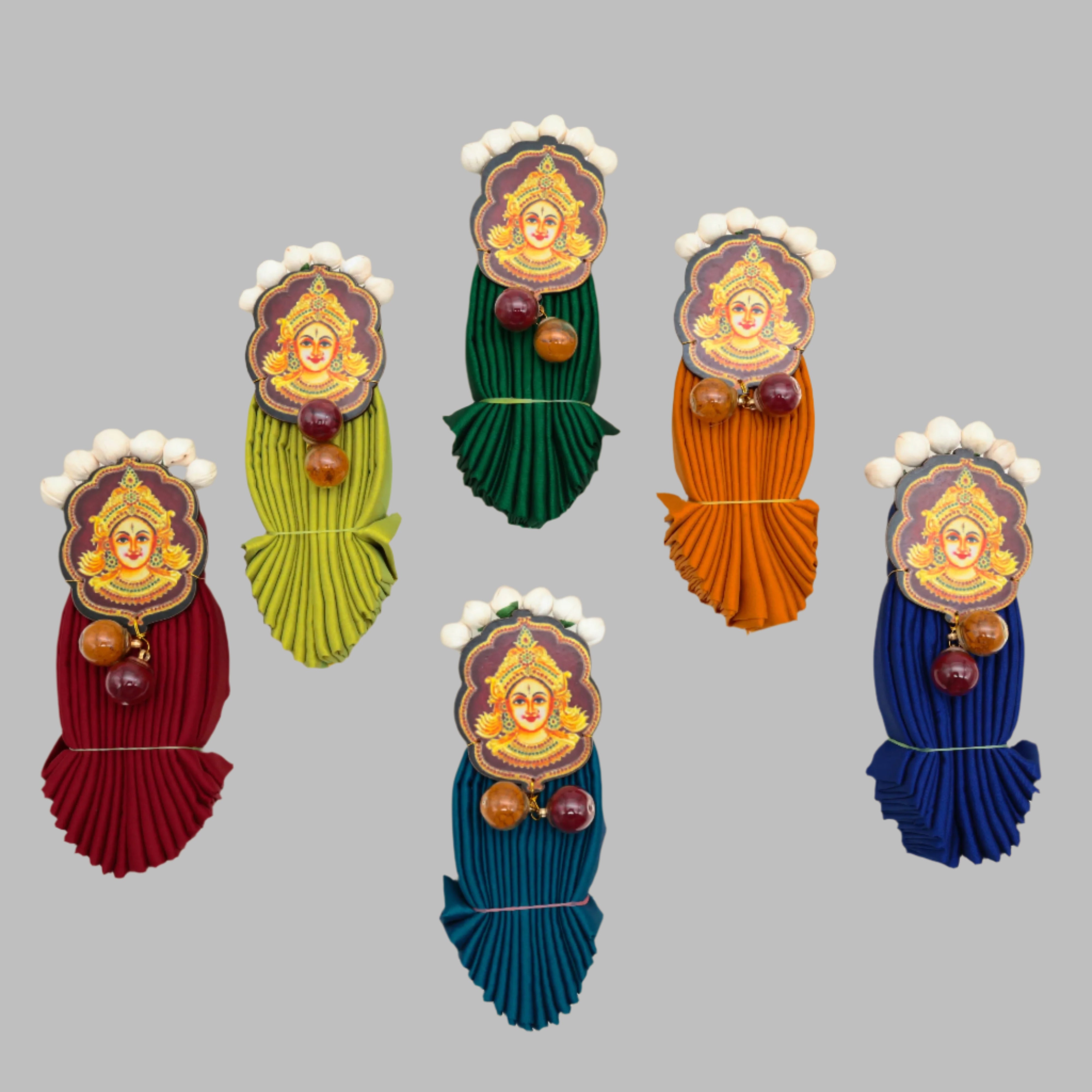 PREMIUM 1 METRE FAN FOLDED SILK COTTON BLOUSE PIECE WITH VARALAKSHMI DEVI WITH FLOWERS & MANJAL KUMKUM SET