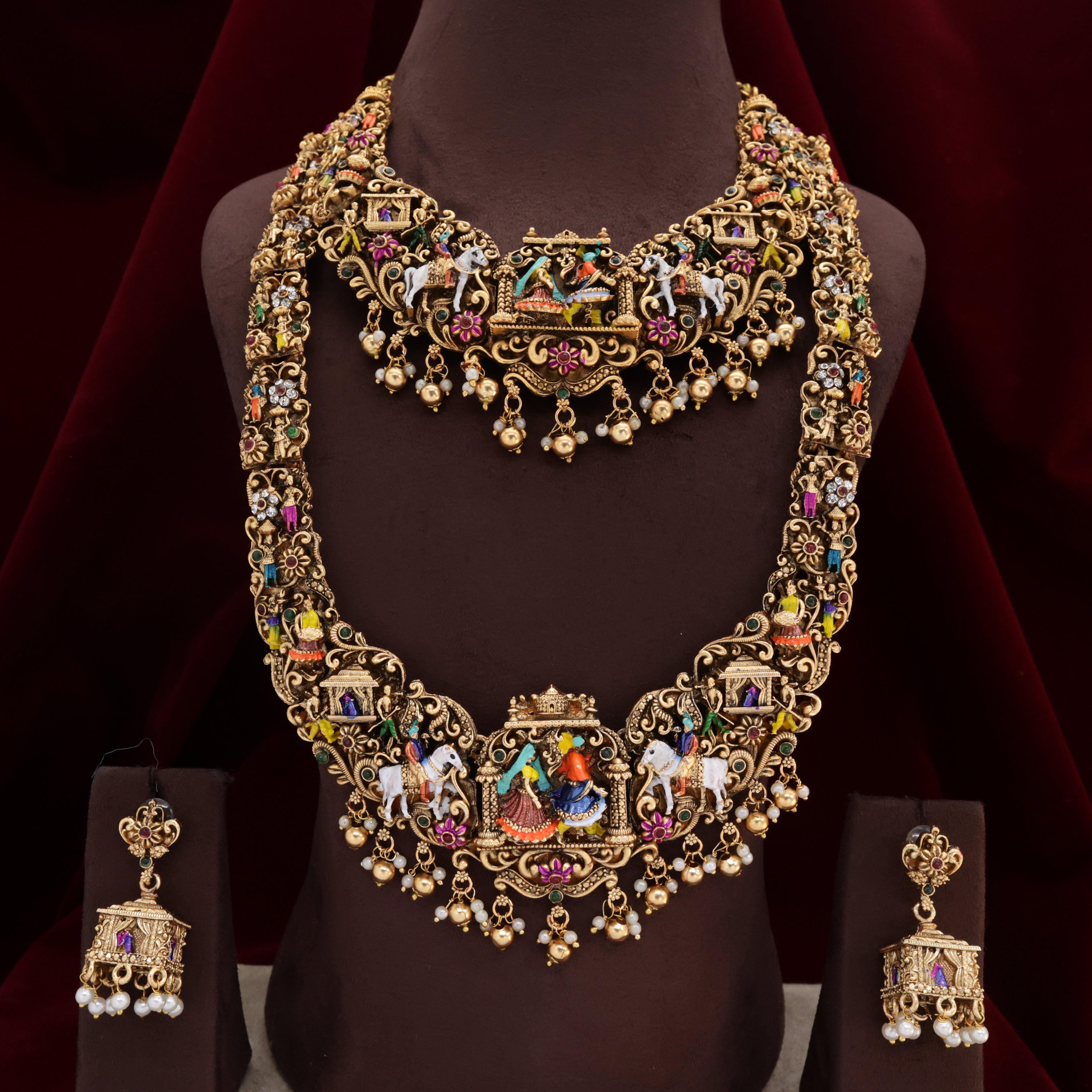 Antique Nagas Meena Work Royal Wedding Barat Bridal Combo Set