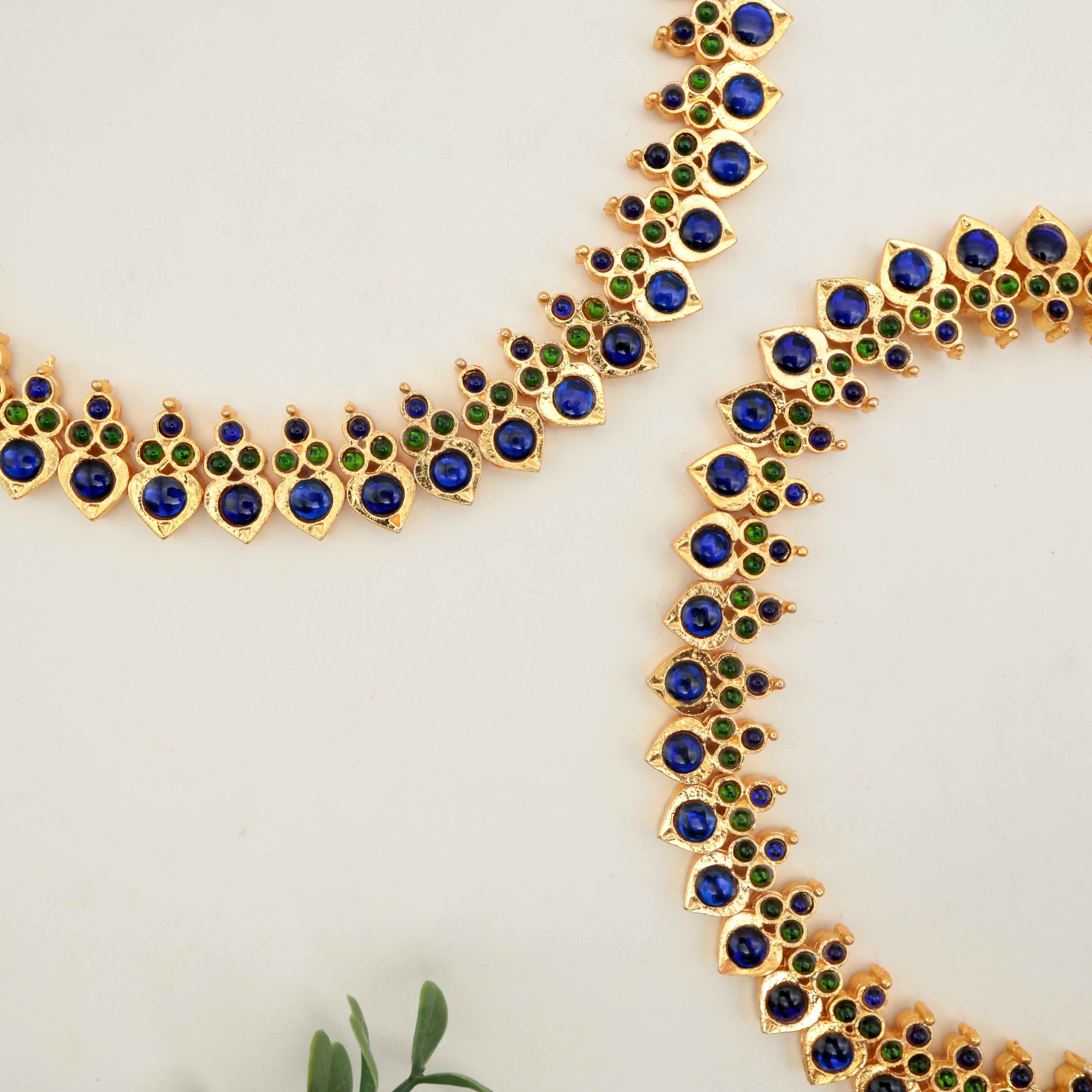 Antique Traditional Kemp Leaf Anklets - Blue - 10.5 Inches