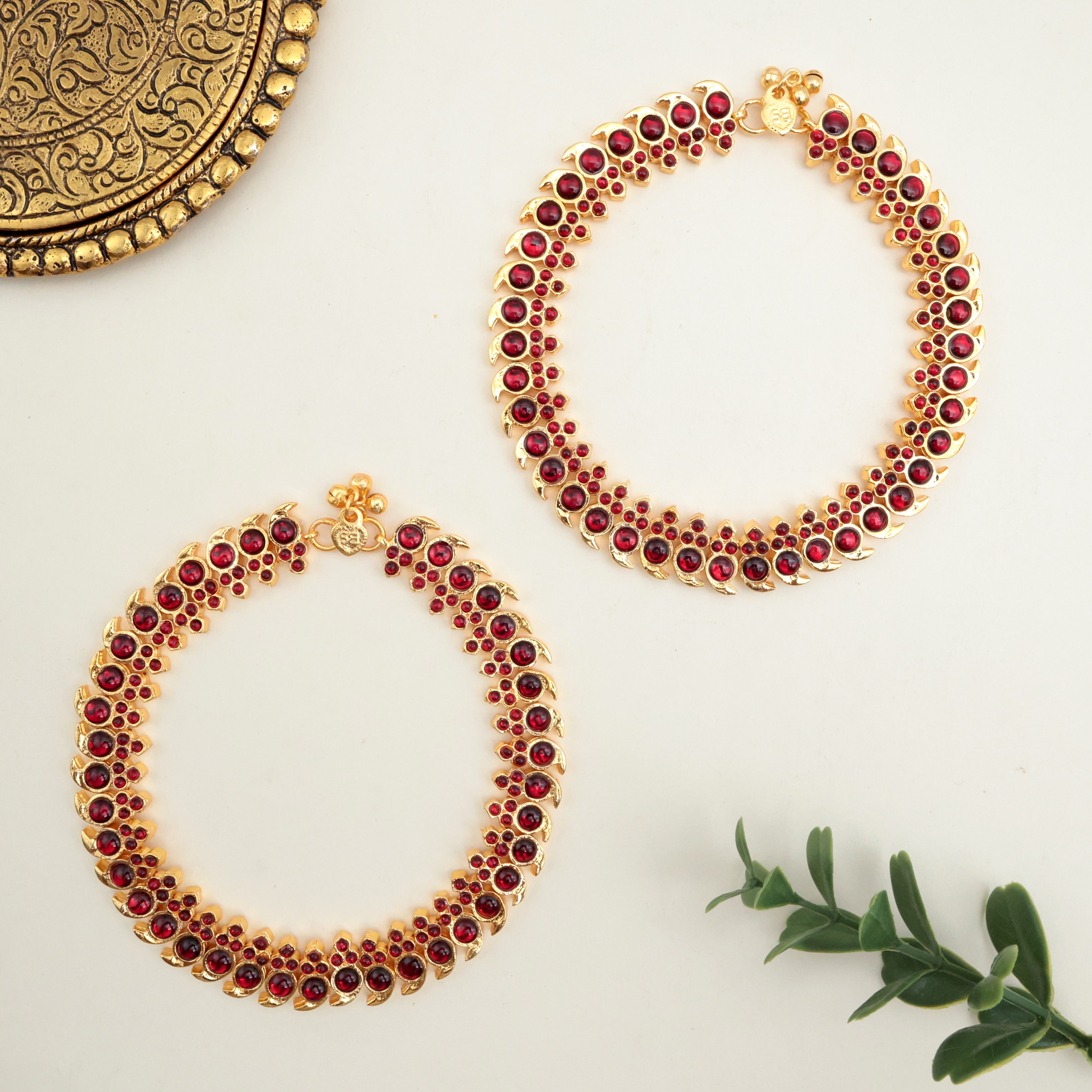 Antique Traditional Kemp Mango Anklets - Red - 10.5 Inches