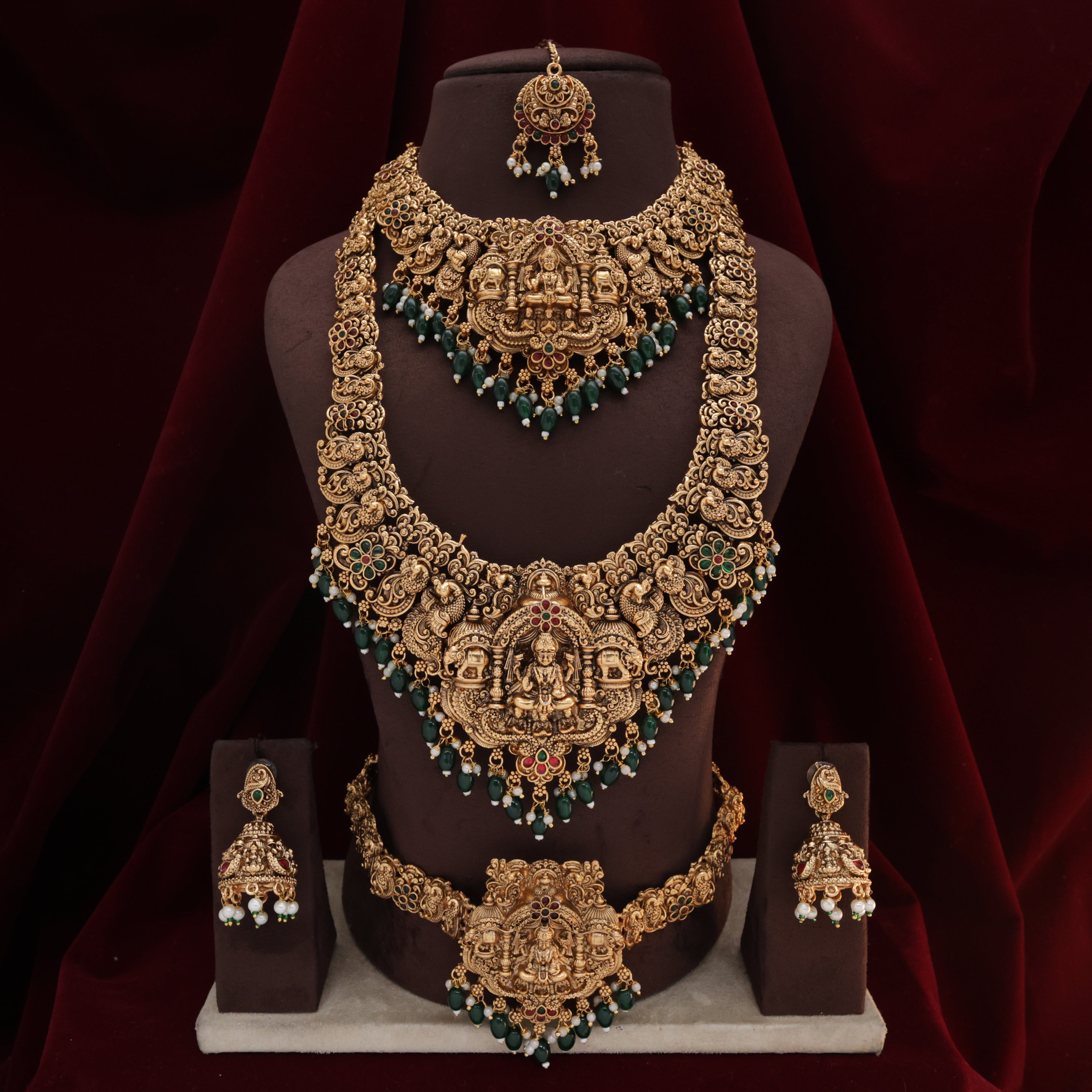 Antique Nagas Budget Friendly Mahalakshmi Ambari Heavy Bridal Combo Set