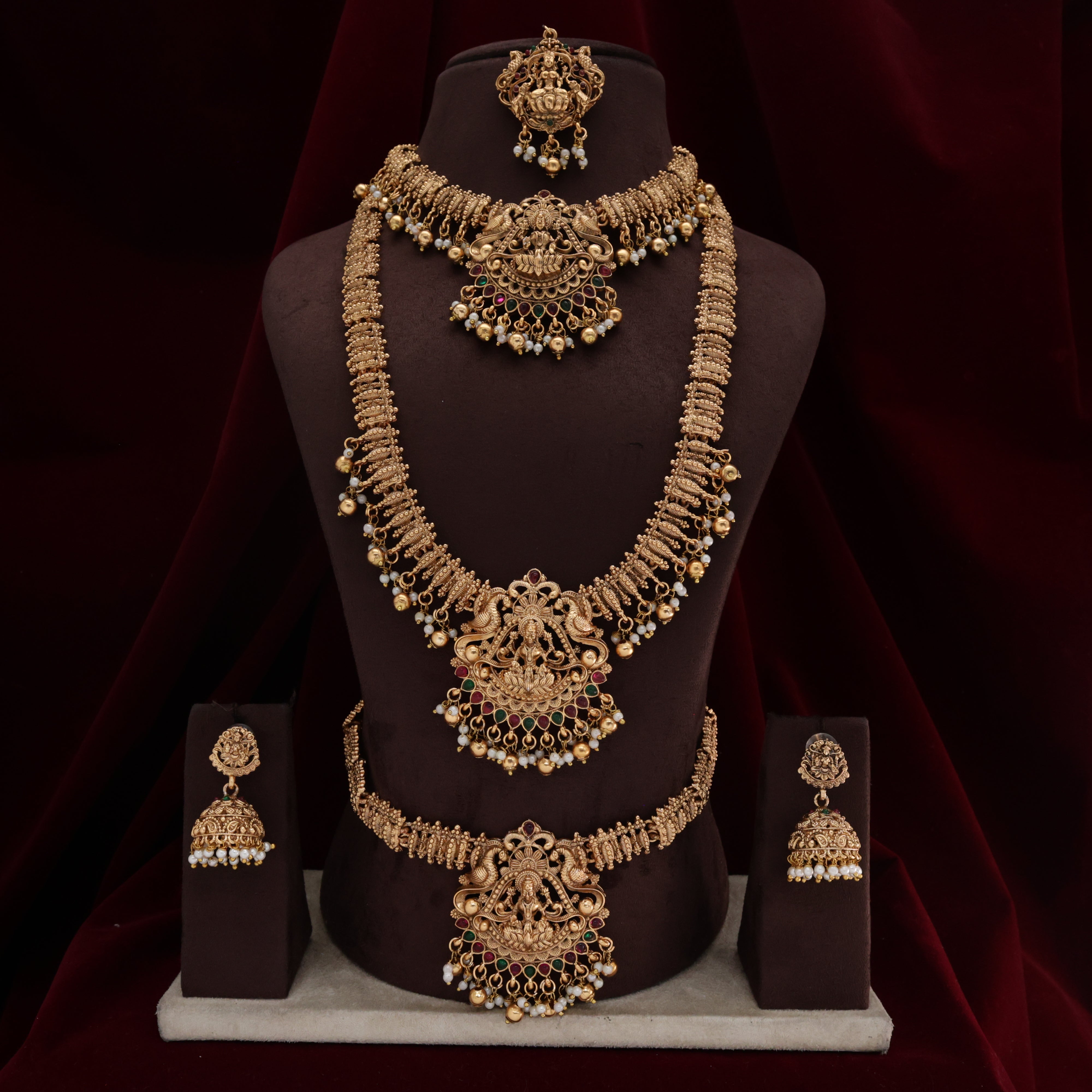 Budget Friendly Antique Lakshmi Devi Kemp Bridal Combo Set