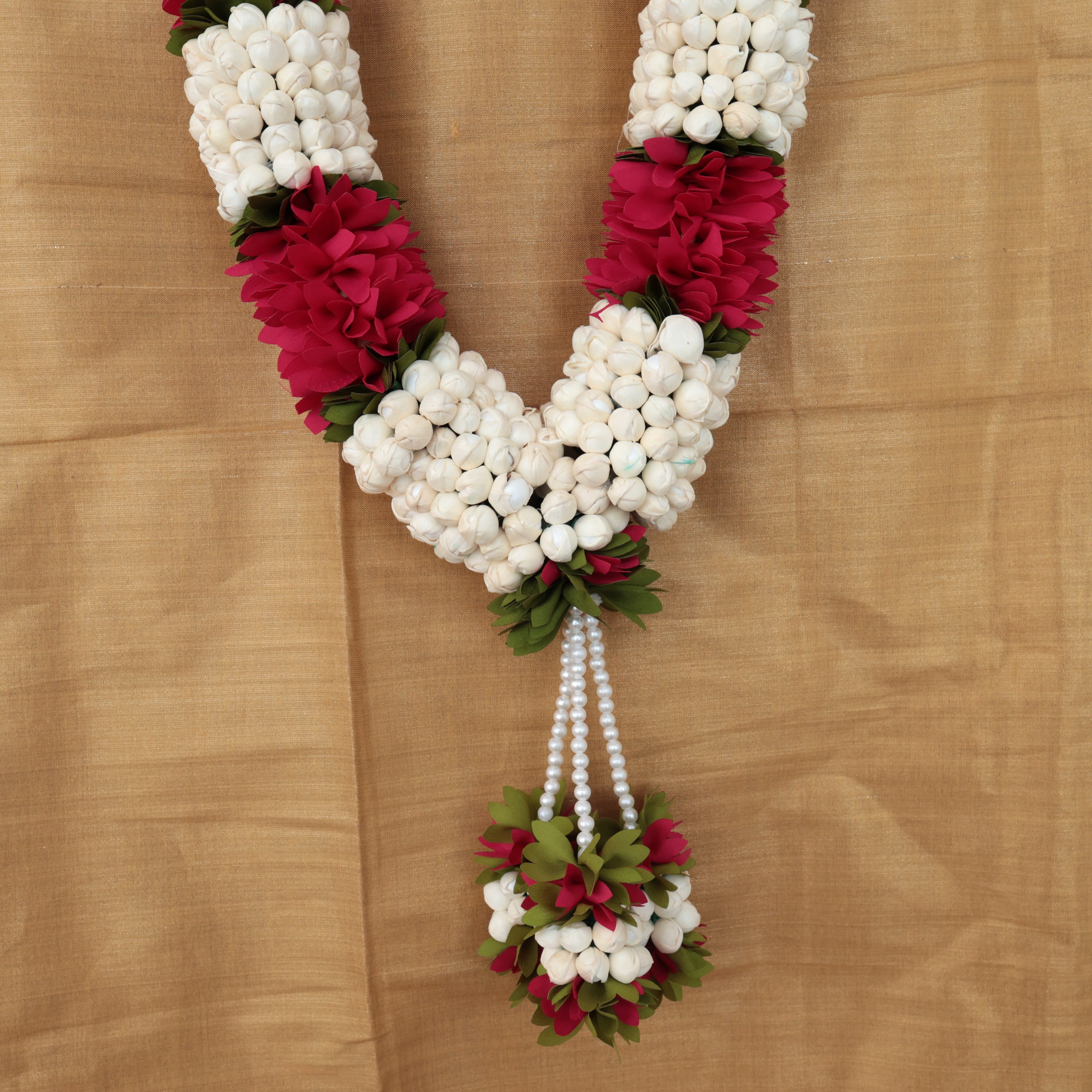 Reusable Malli Pichi Maalai/Garland - 1 Feet Garland - Rani Pink & White