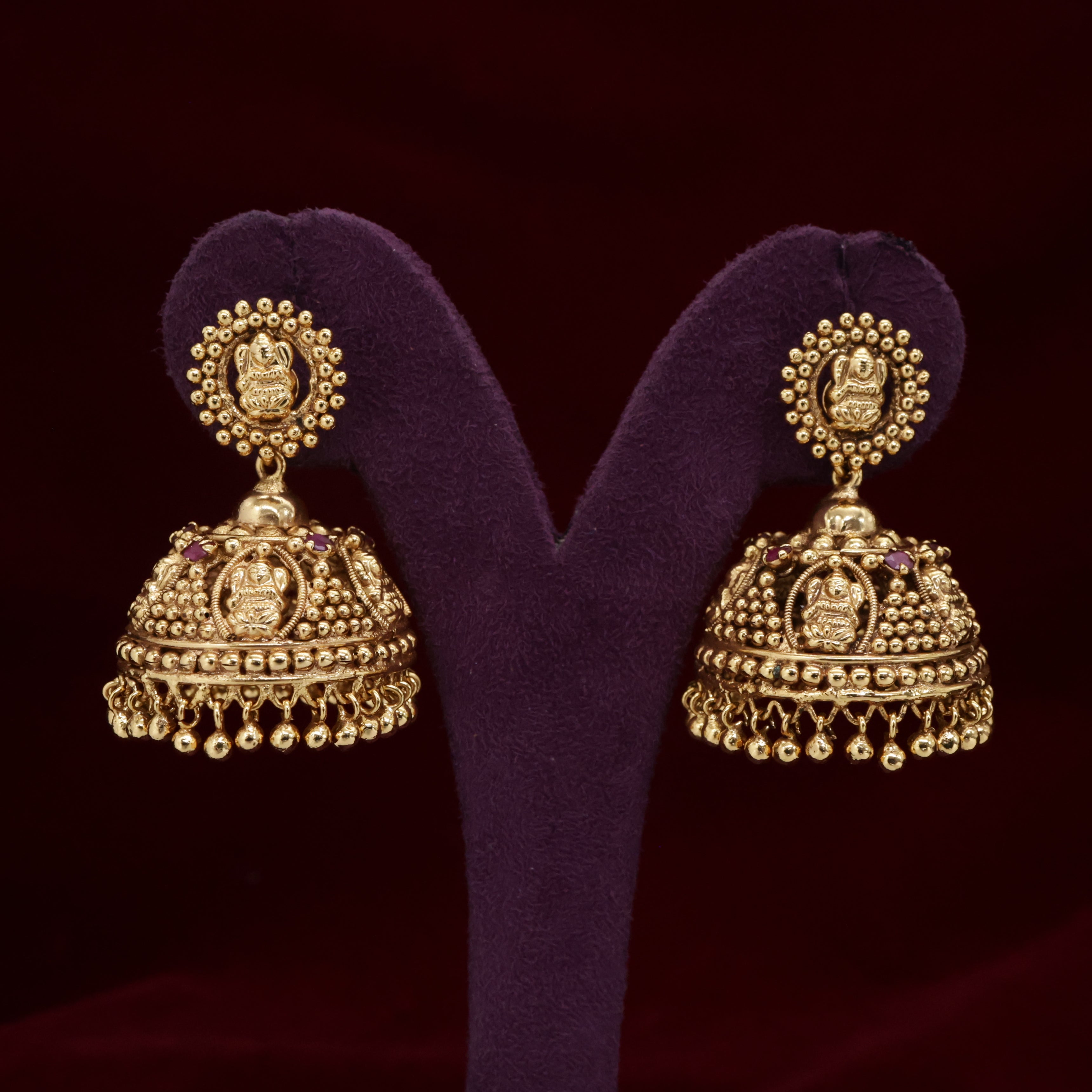 Traditional Antique Gold Look Kerala Lakshmi Coin Bridal Jhumkas