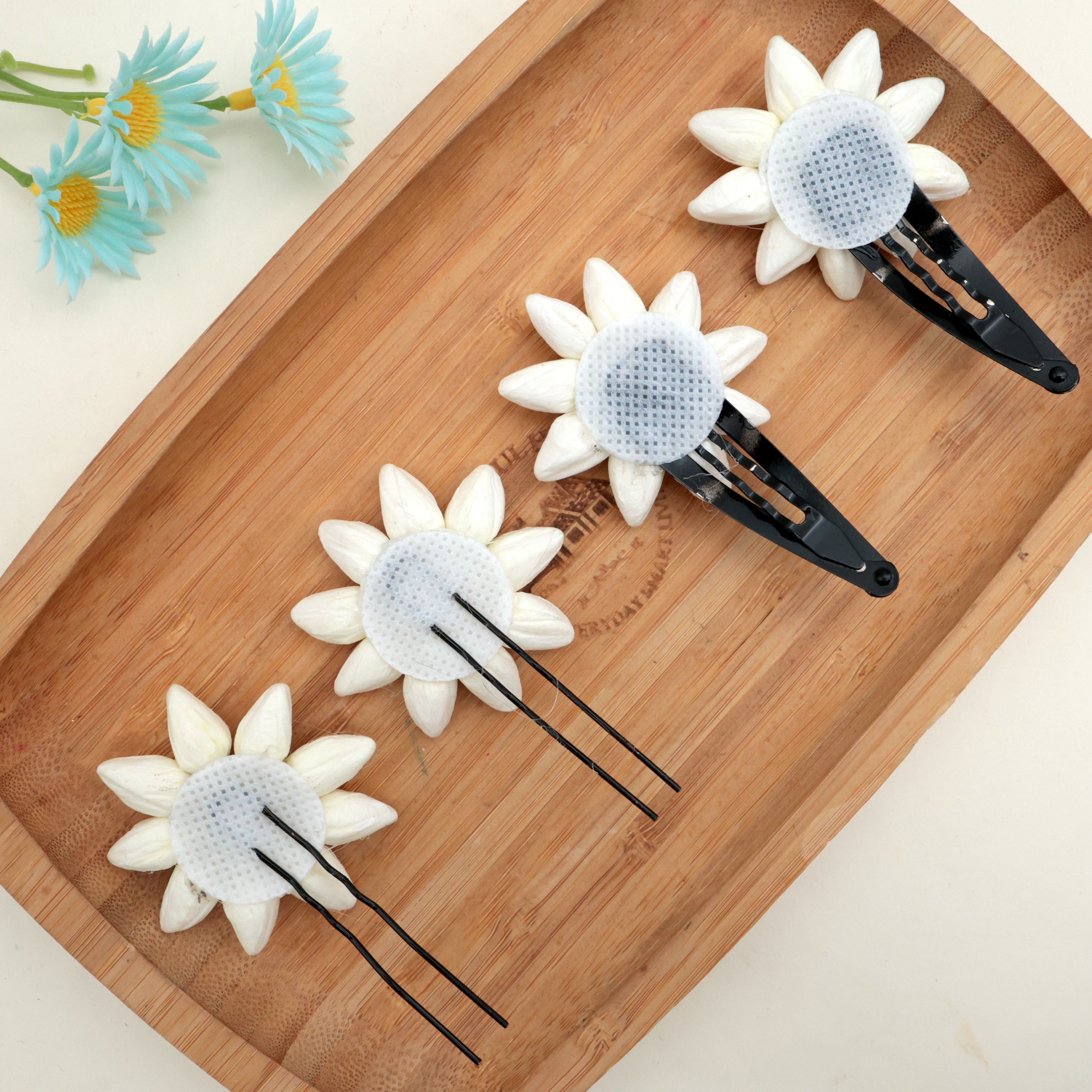 Handmade Real Jasmine Small Kemp Flower Hair Clips (Pack of 2) - Choose Your Model