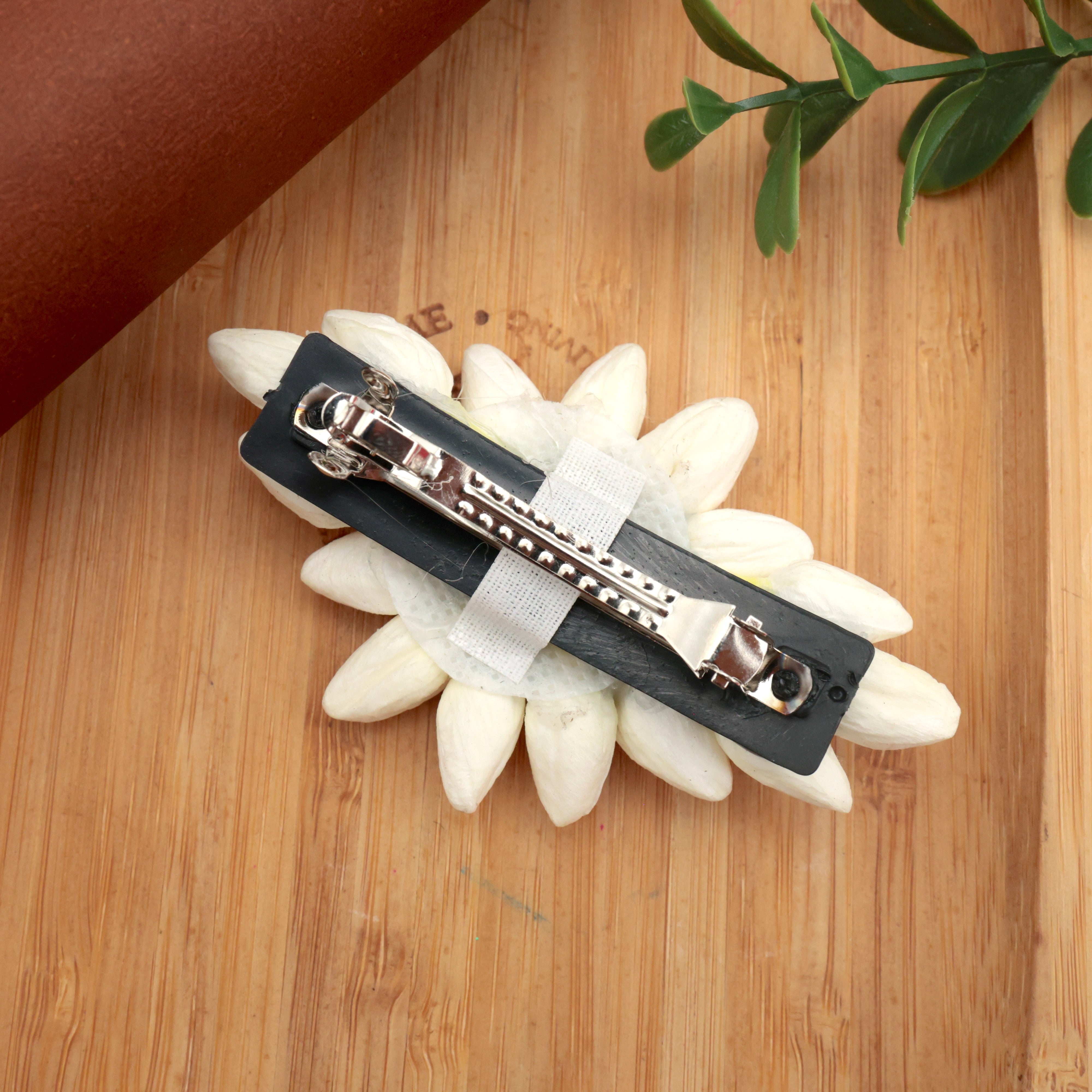 Handmade Real Look Jasmine Peacock Feather French Barrette Hair Clip For Women