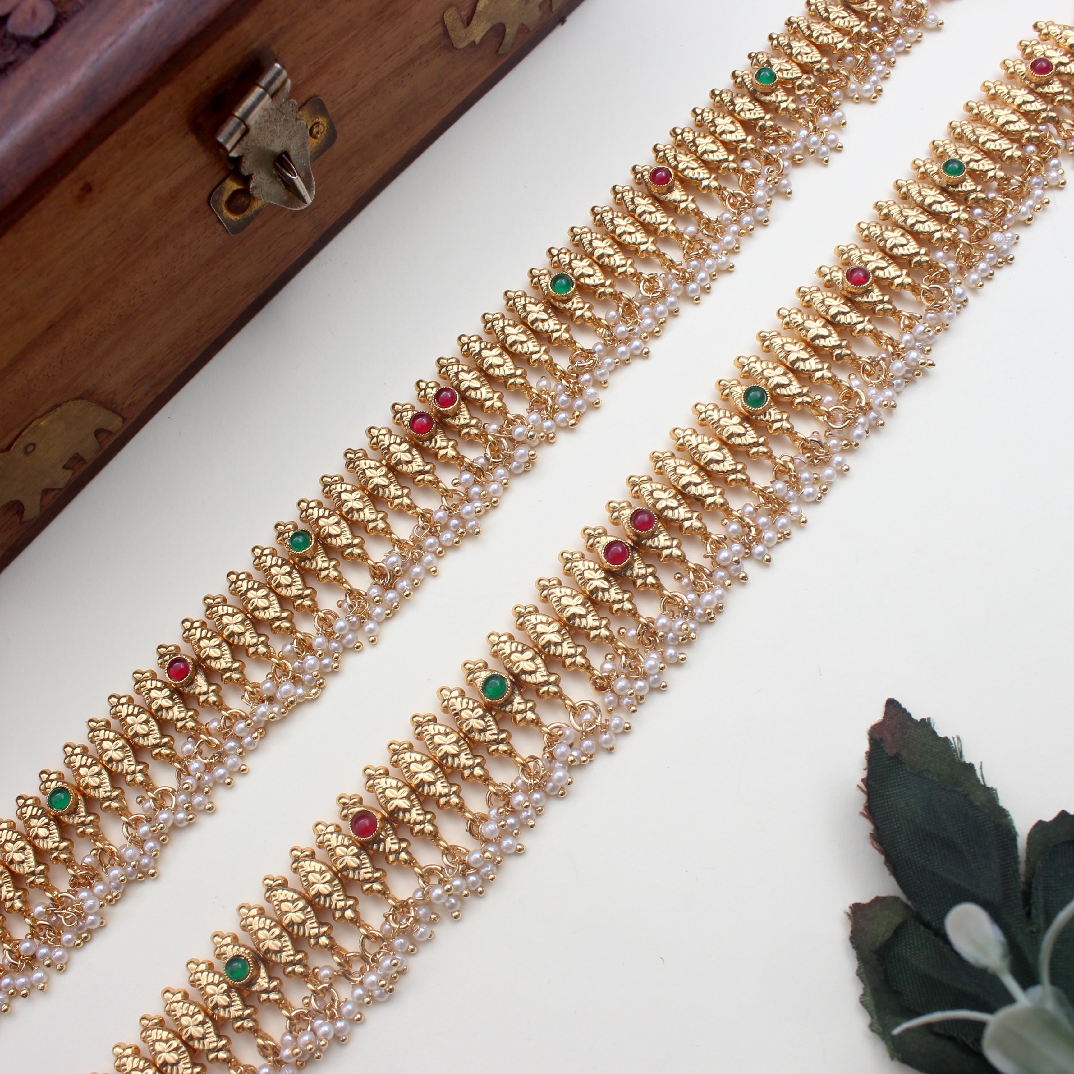 Antique Gold Heavy Temple Kemp Bridal Anklets/Payal