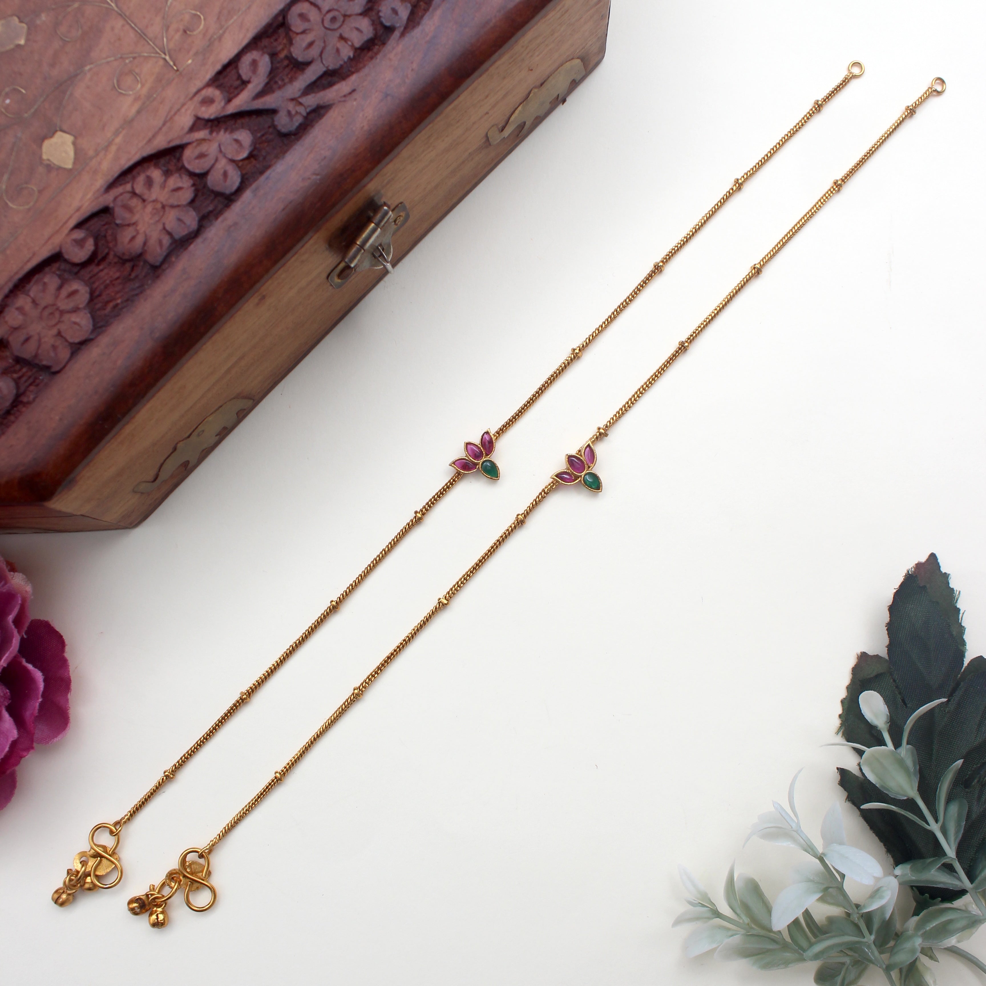 Antique Gold Small Kemp Lotus Anklets