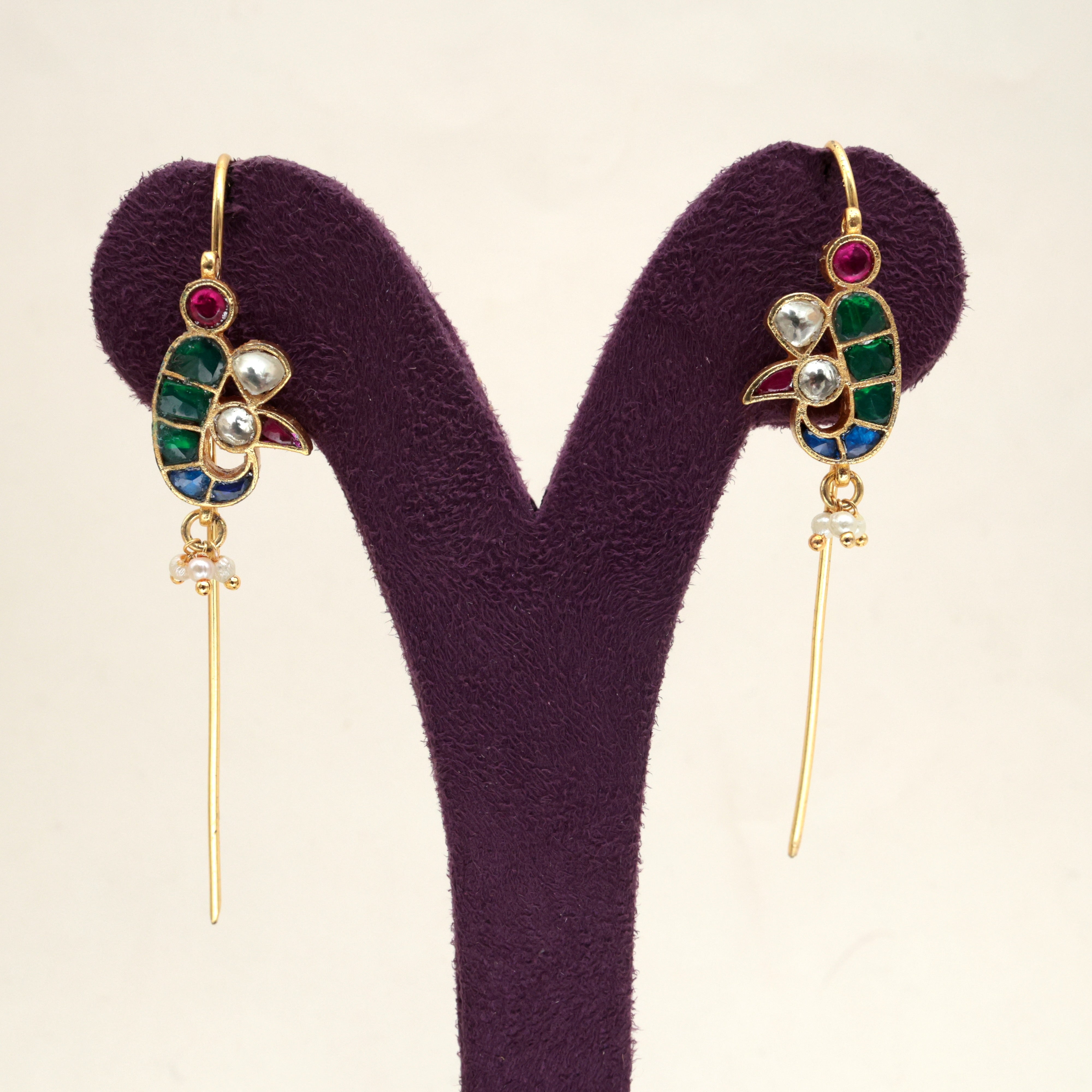 PREMIUM PACHI KUNDAN UNIQUE PEACOCK NEEDLE EARCUFF EARRINGS