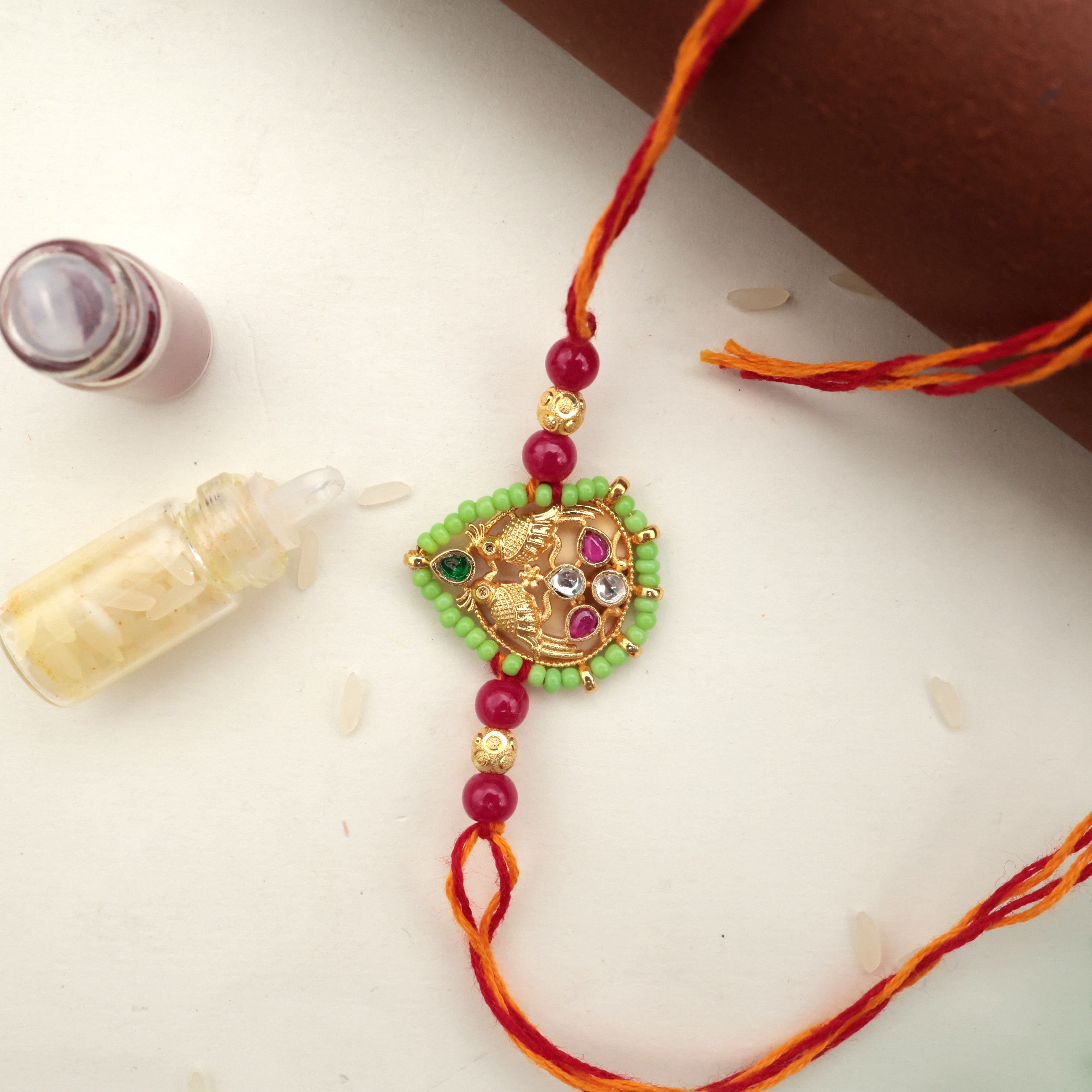 Handmade Premium & Divine Pachi Kundan Rakhi - Rettapakshi