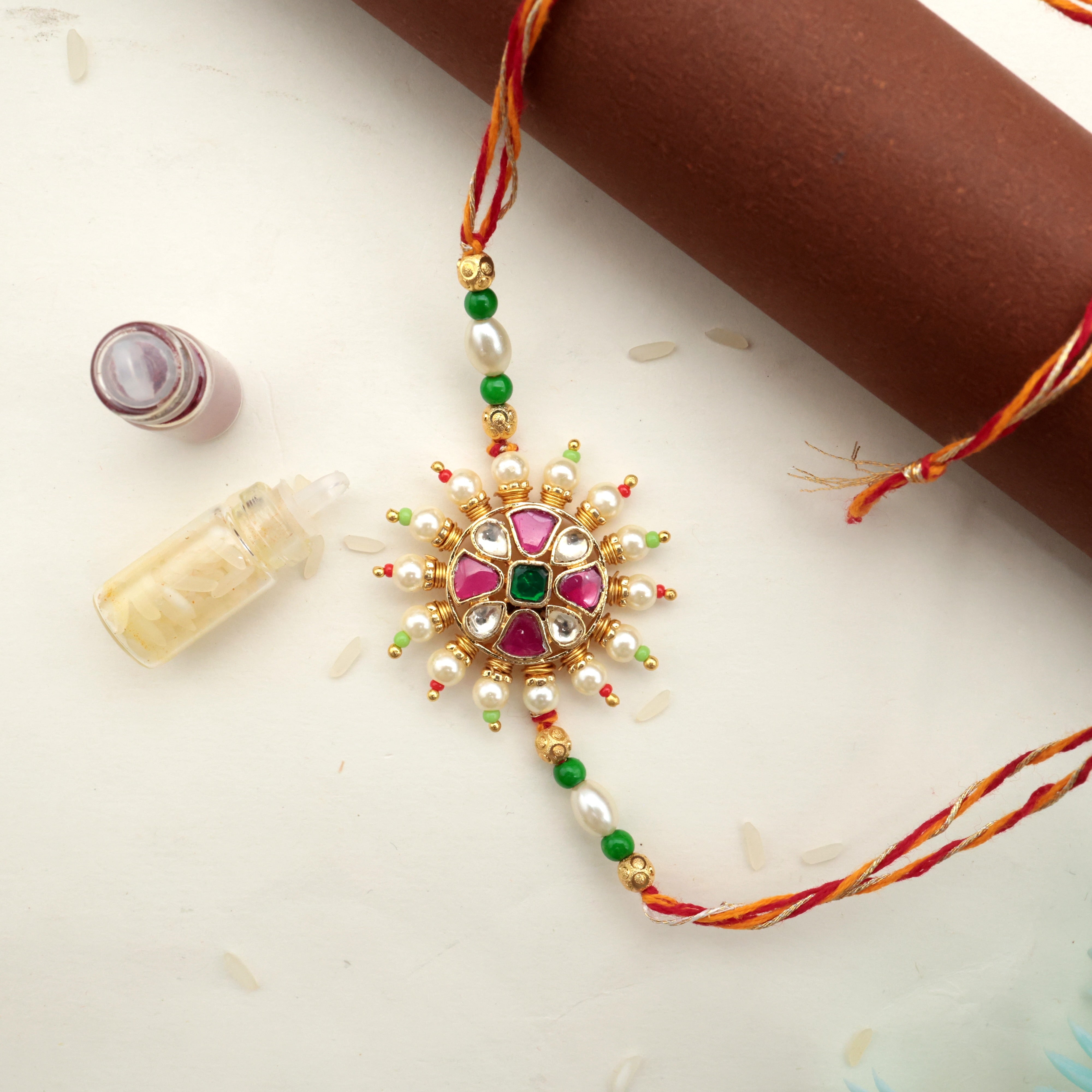 Handmade Premium & Divine Pachi Kundan Rakhi - Chakra