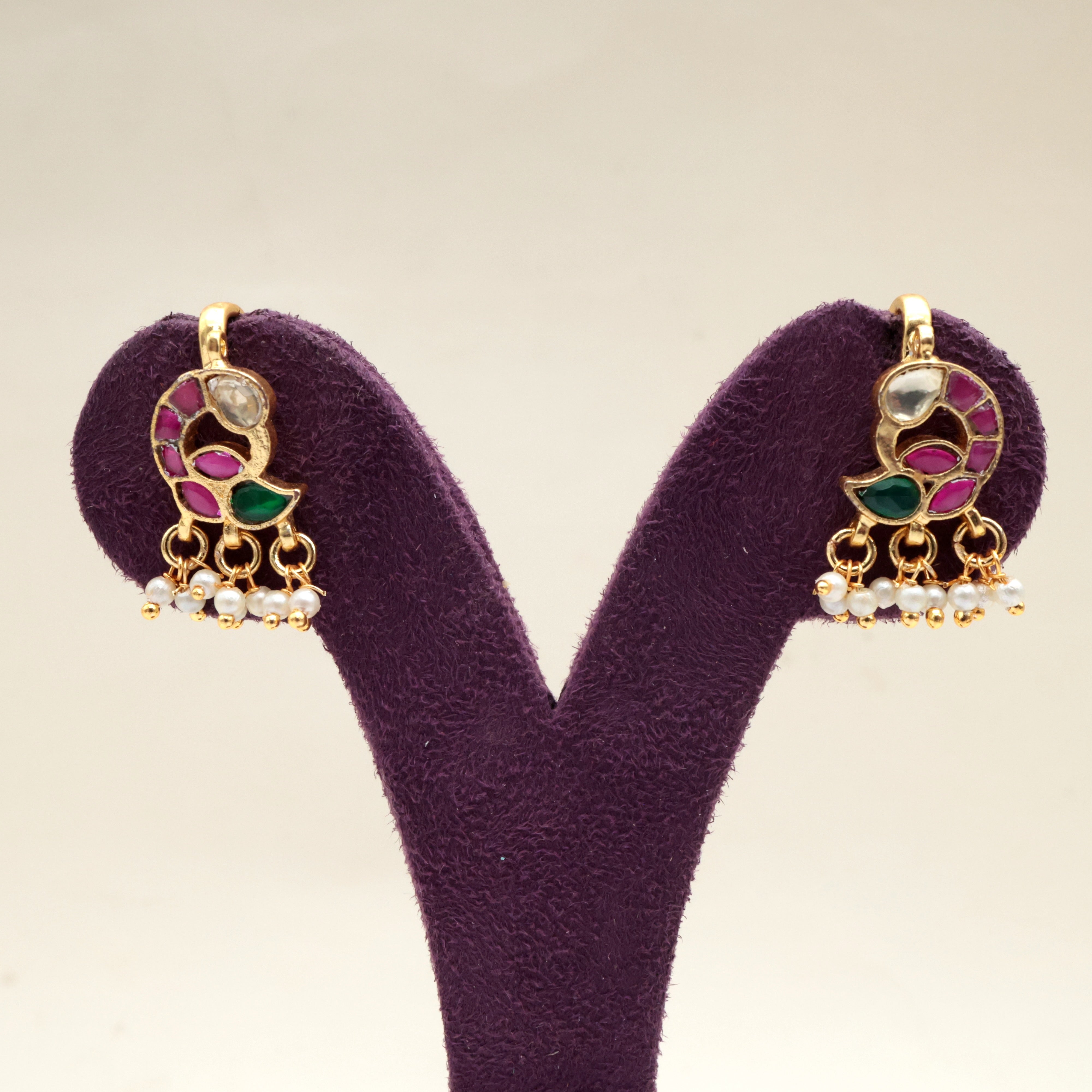 Premium Pachi Kundan Mor Koppu Earrings - Bugadi Earrings For Women