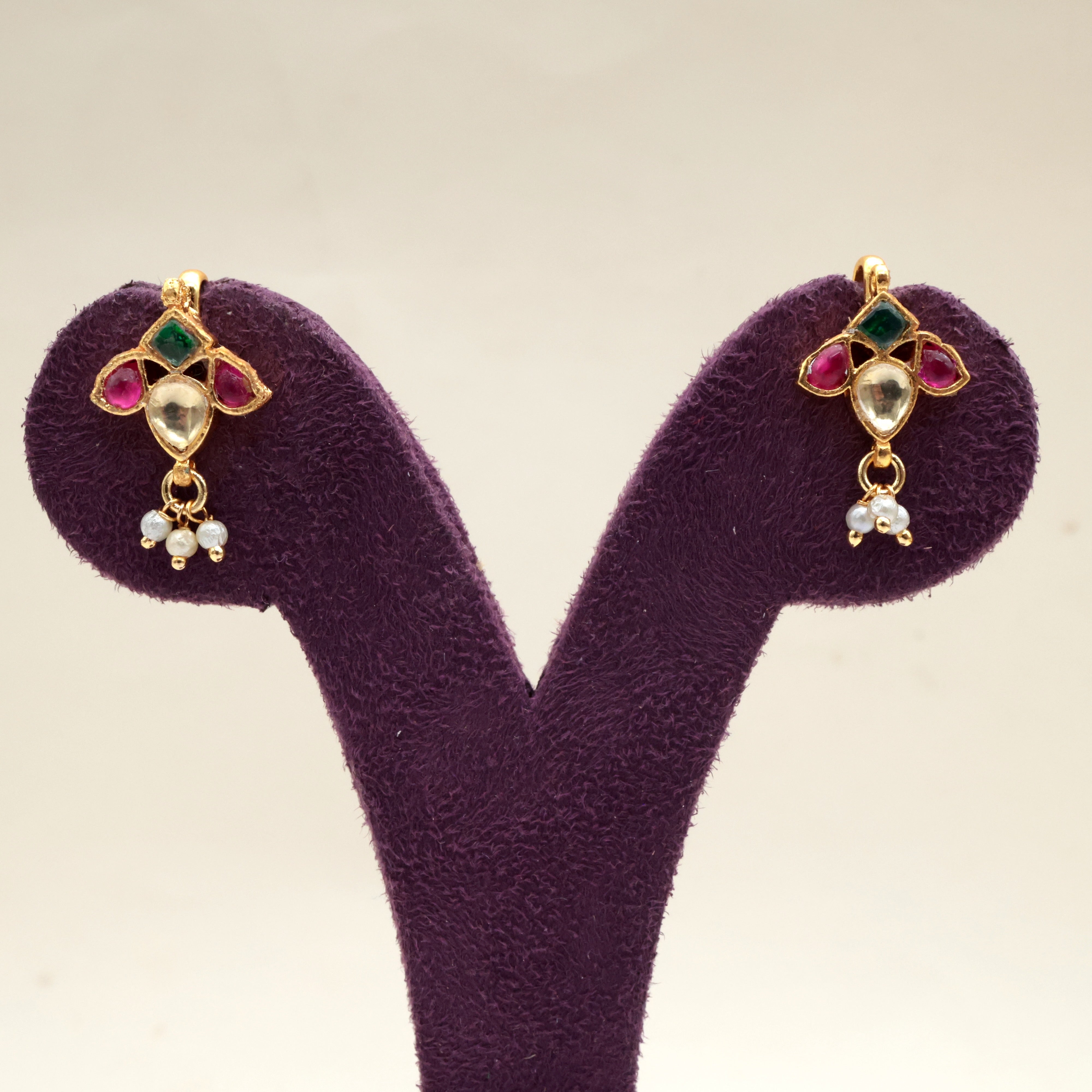 Premium Pachi Kundan Dropping Flower Koppu Earrings - Bugadi Earrings For Women