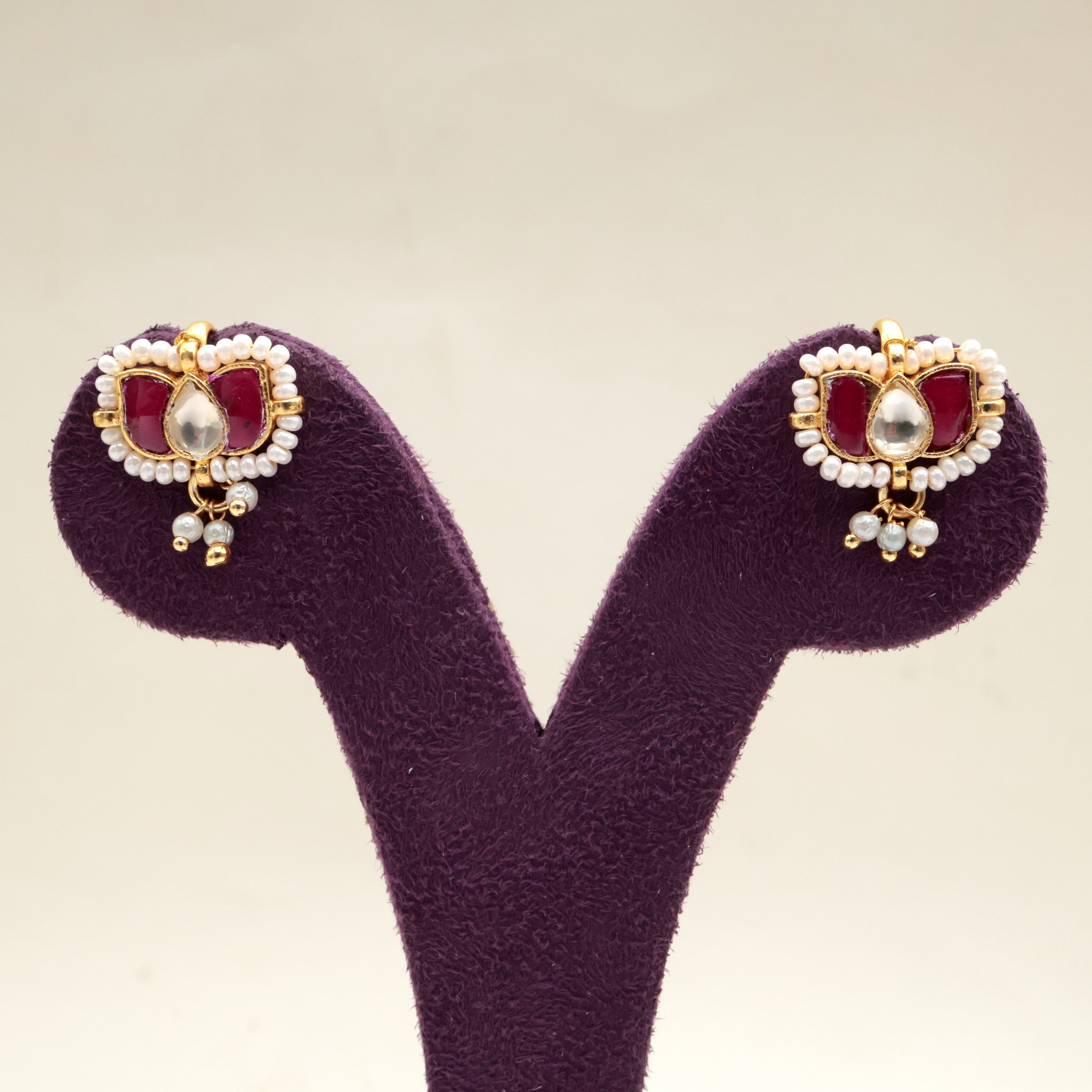 PREMIUM PACHI KUNDAN 3 PETAL LOTUS KOPPU EARRINGS - BUGADI EARRINGS FOR WOMEN