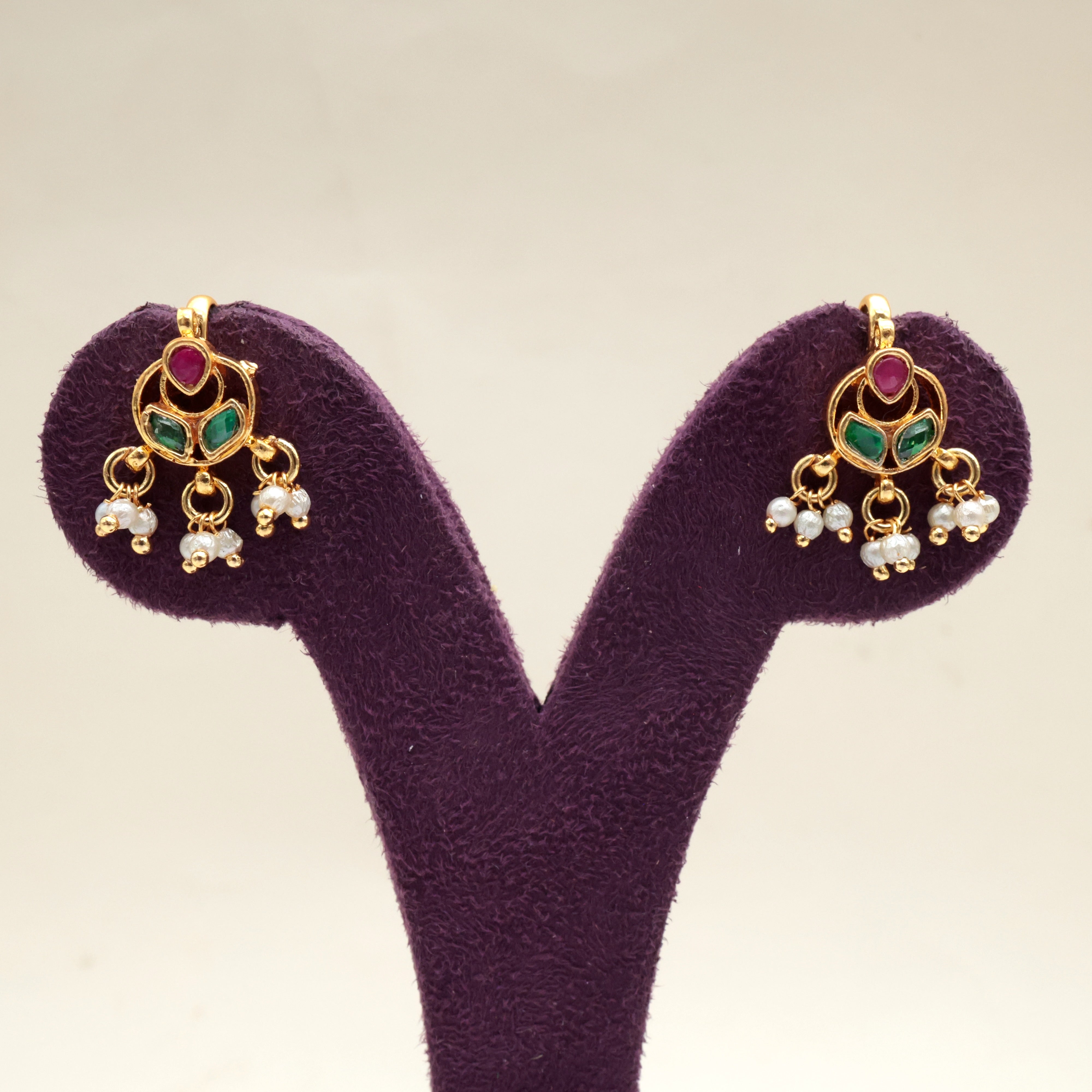 Premium Pachi Kundan Flower Bud Bugadi/Koppu Earrings