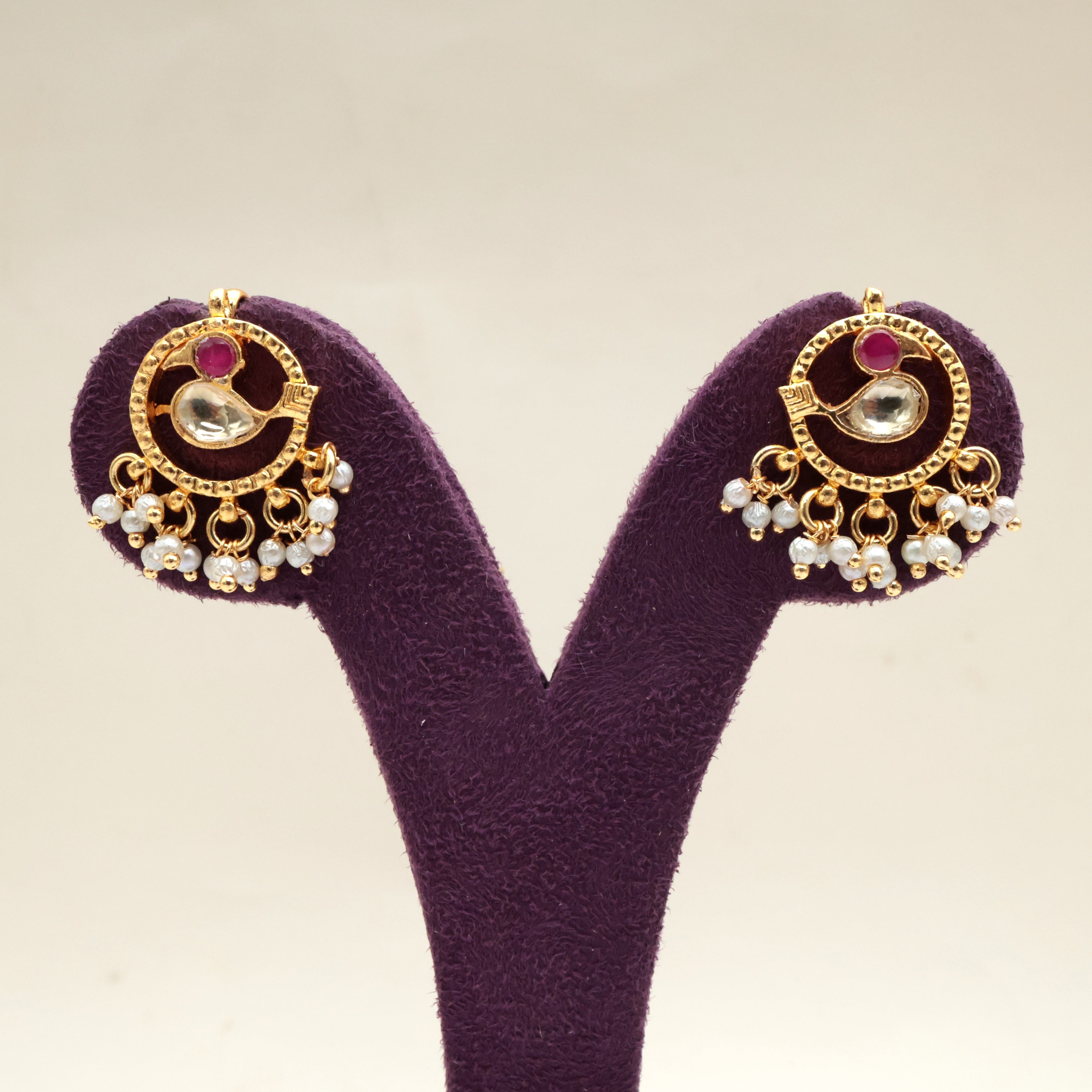 PREMIUM PACHI KUNDAN ROUND BIRD KOPPU EARRINGS - BUGADI EARRINGS FOR WOMEN