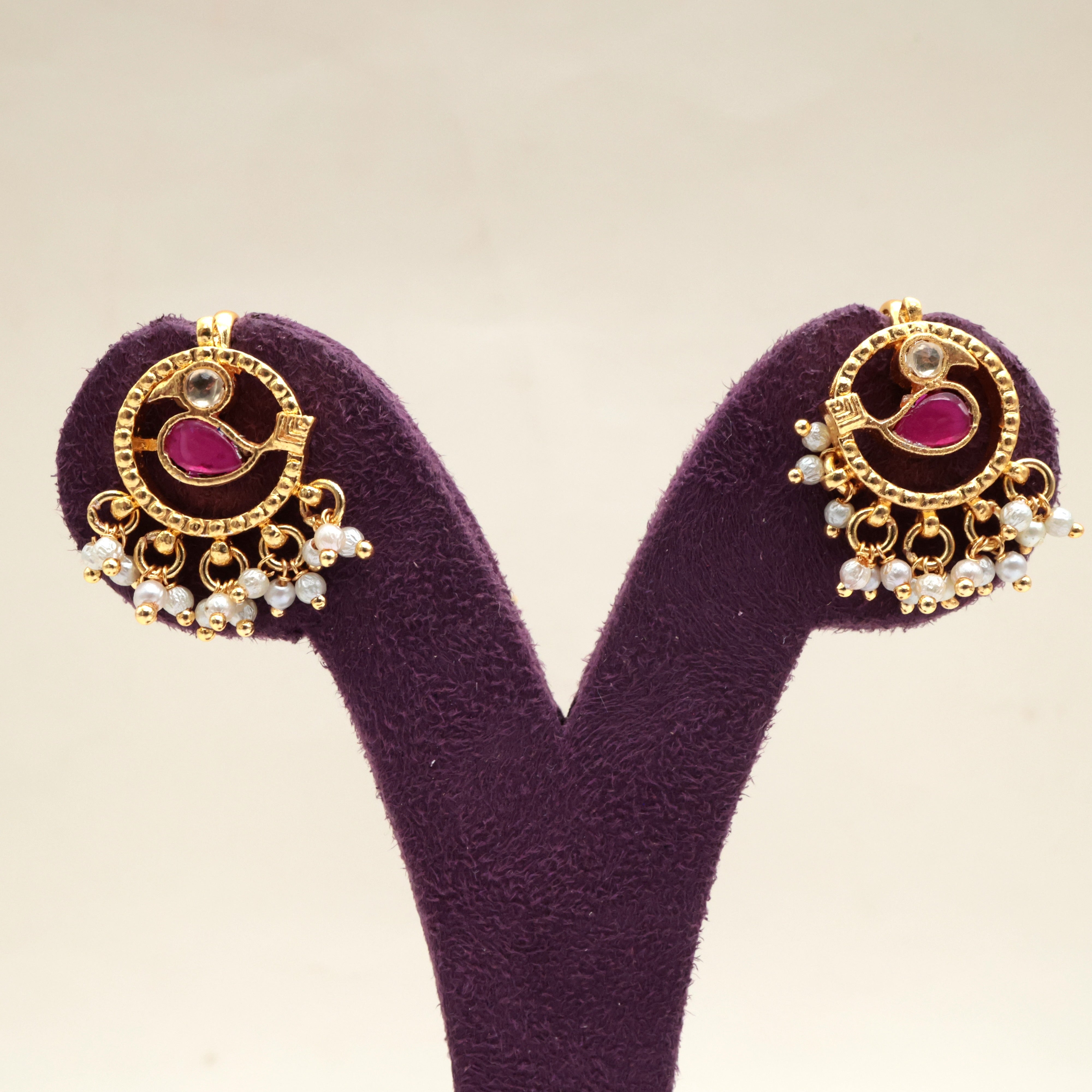 PREMIUM PACHI KUNDAN ROUND BIRD KOPPU EARRINGS - BUGADI EARRINGS FOR WOMEN