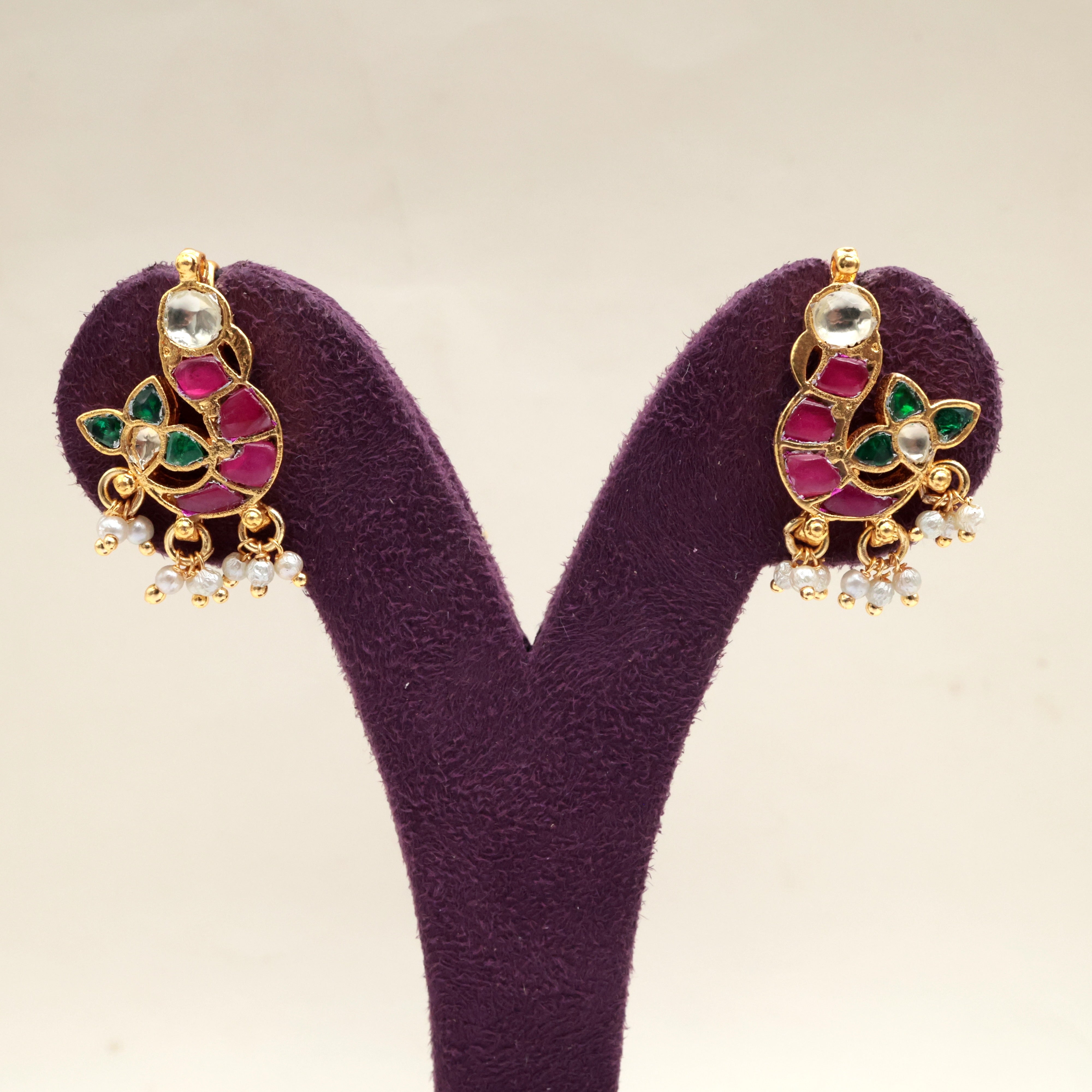 PREMIUM PACHI KUNDAN BIRD KOPPU EARRINGS - BUGADI EARRINGS FOR WOMEN