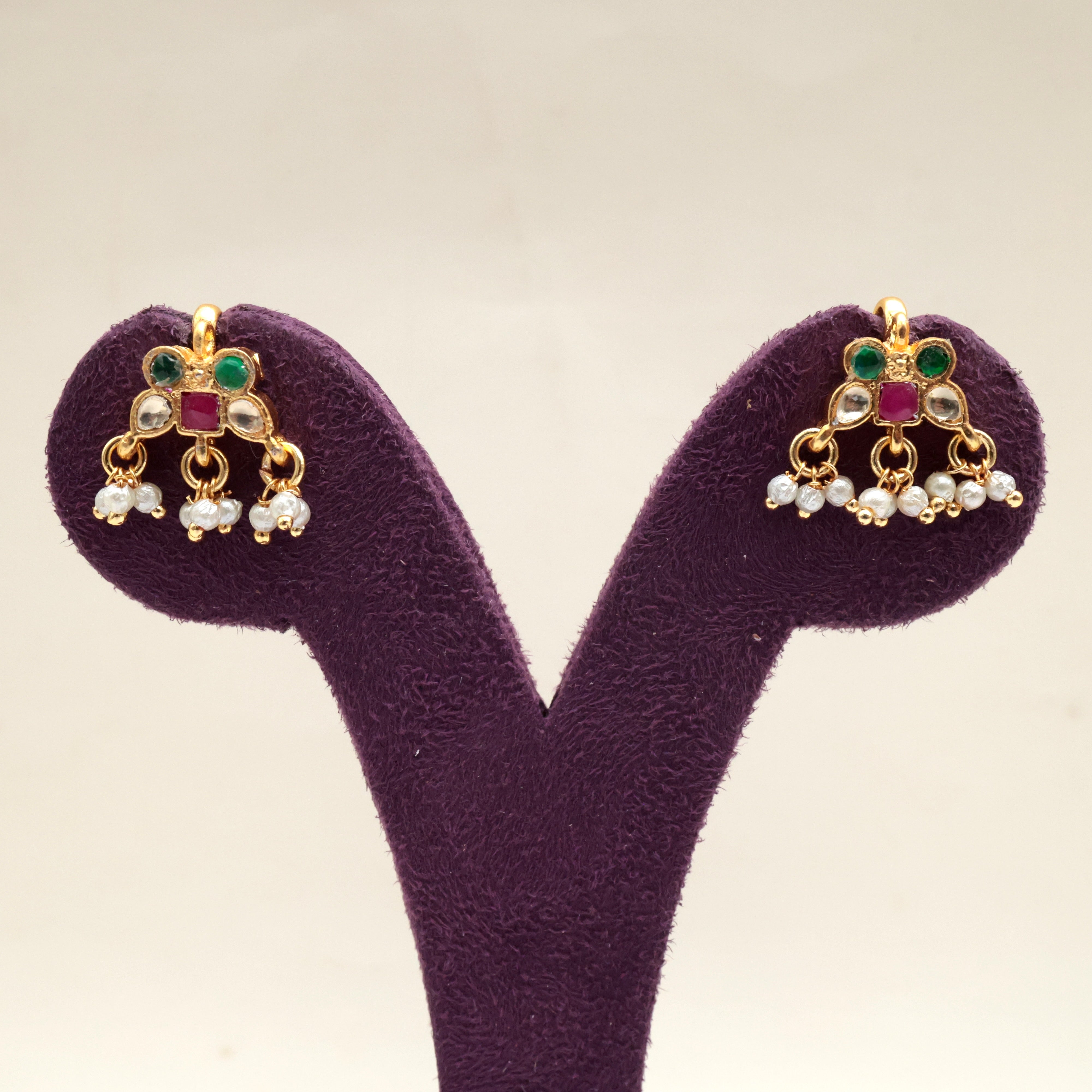 PREMIUM PACHI KUNDAN BUTTERFLY KOPPU EARRINGS (RUBY) - BUGADI EARRINGS FOR WOMEN