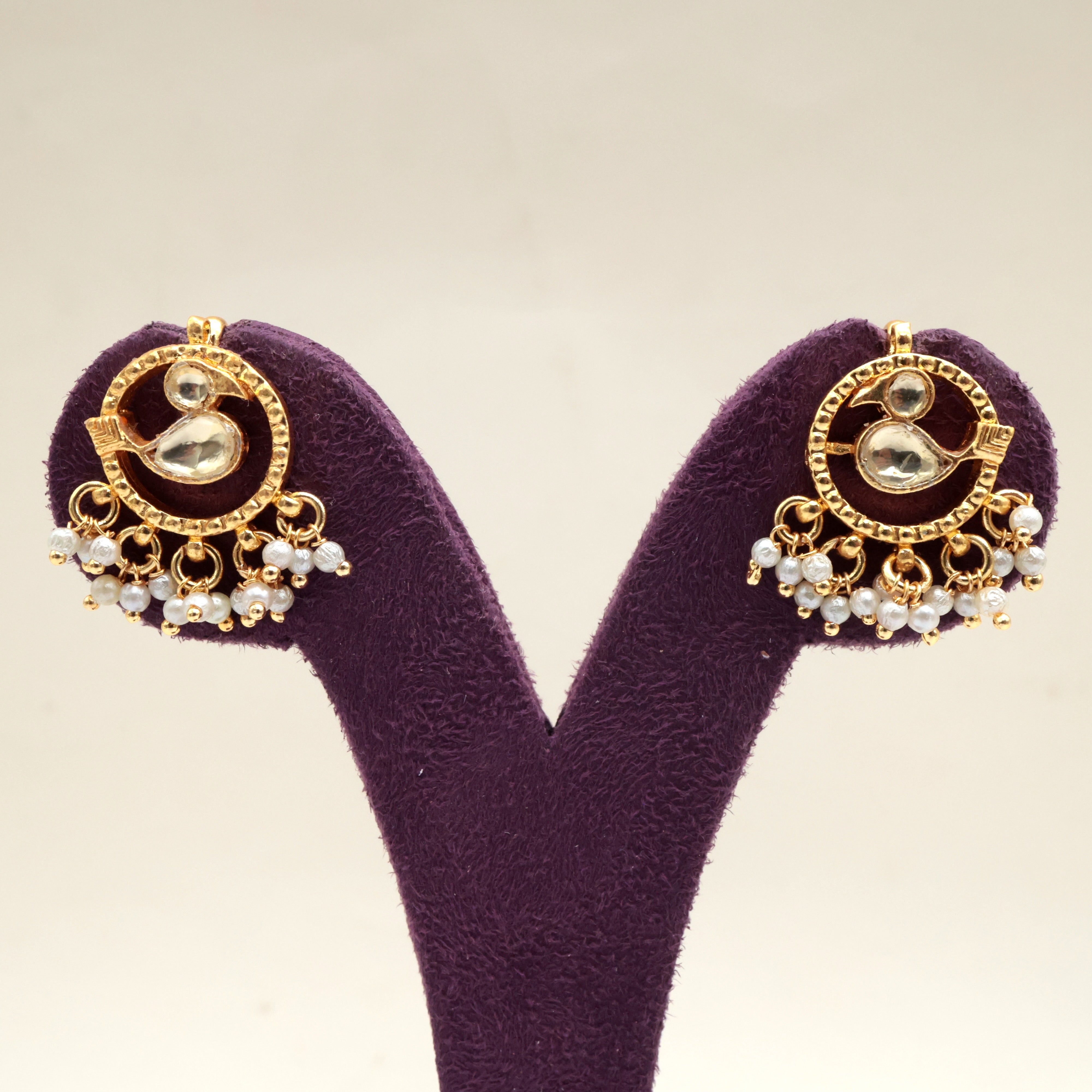 PREMIUM PACHI KUNDAN ROUND BIRD KOPPU EARRINGS - BUGADI EARRINGS FOR WOMEN