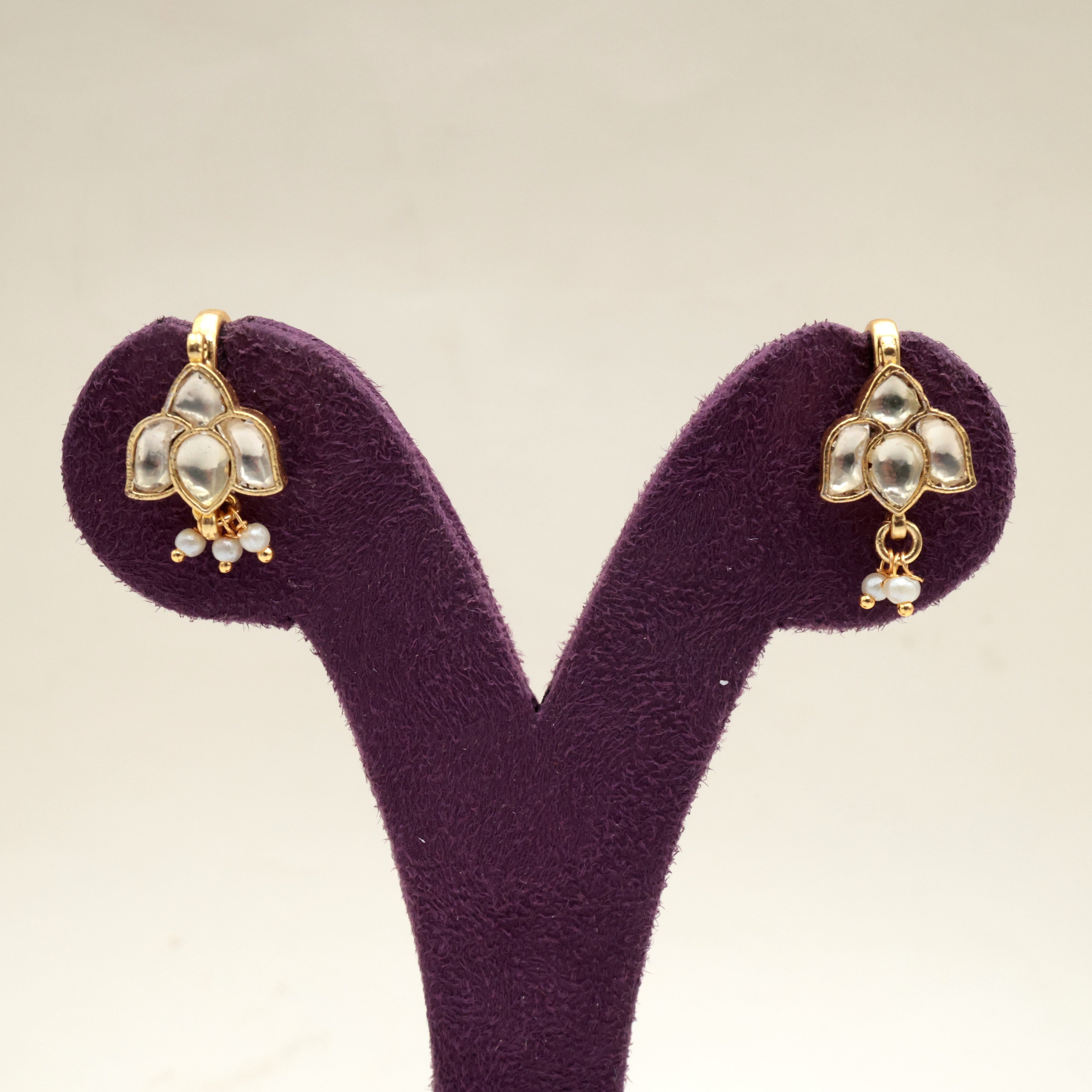 PREMIUM PACHI KUNDAN SMALL LOTUS KOPPU EARRINGS (WHITE) - BUGADI EARRINGS FOR WOMEN