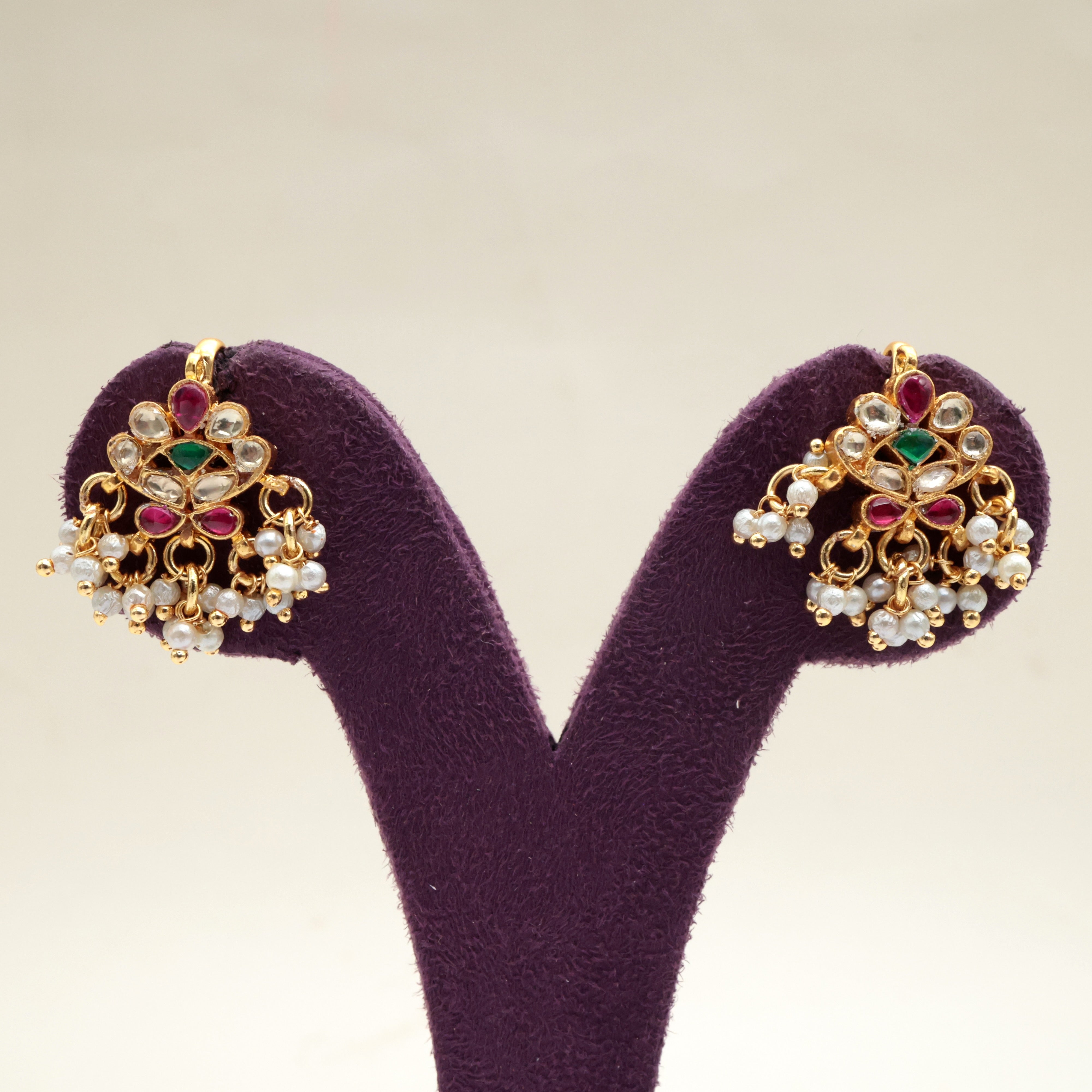 Premium Pachi Kundan Designer Flower Koppu Earrings - Bugadi Earrings For Women