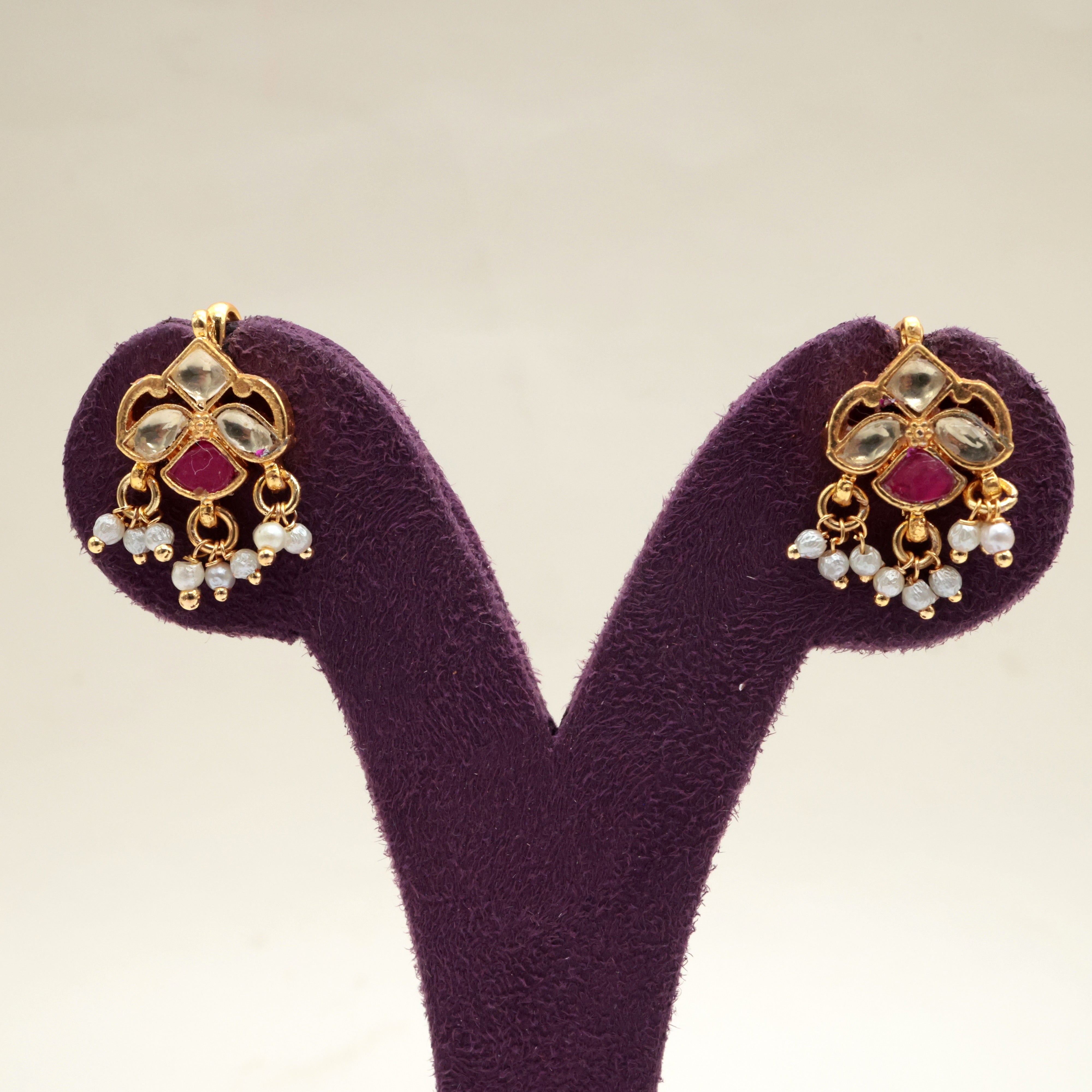 PREMIUM PACHI KUNDAN HANGING FLOWER KOPPU EARRINGS - BUGADI EARRINGS FOR WOMEN