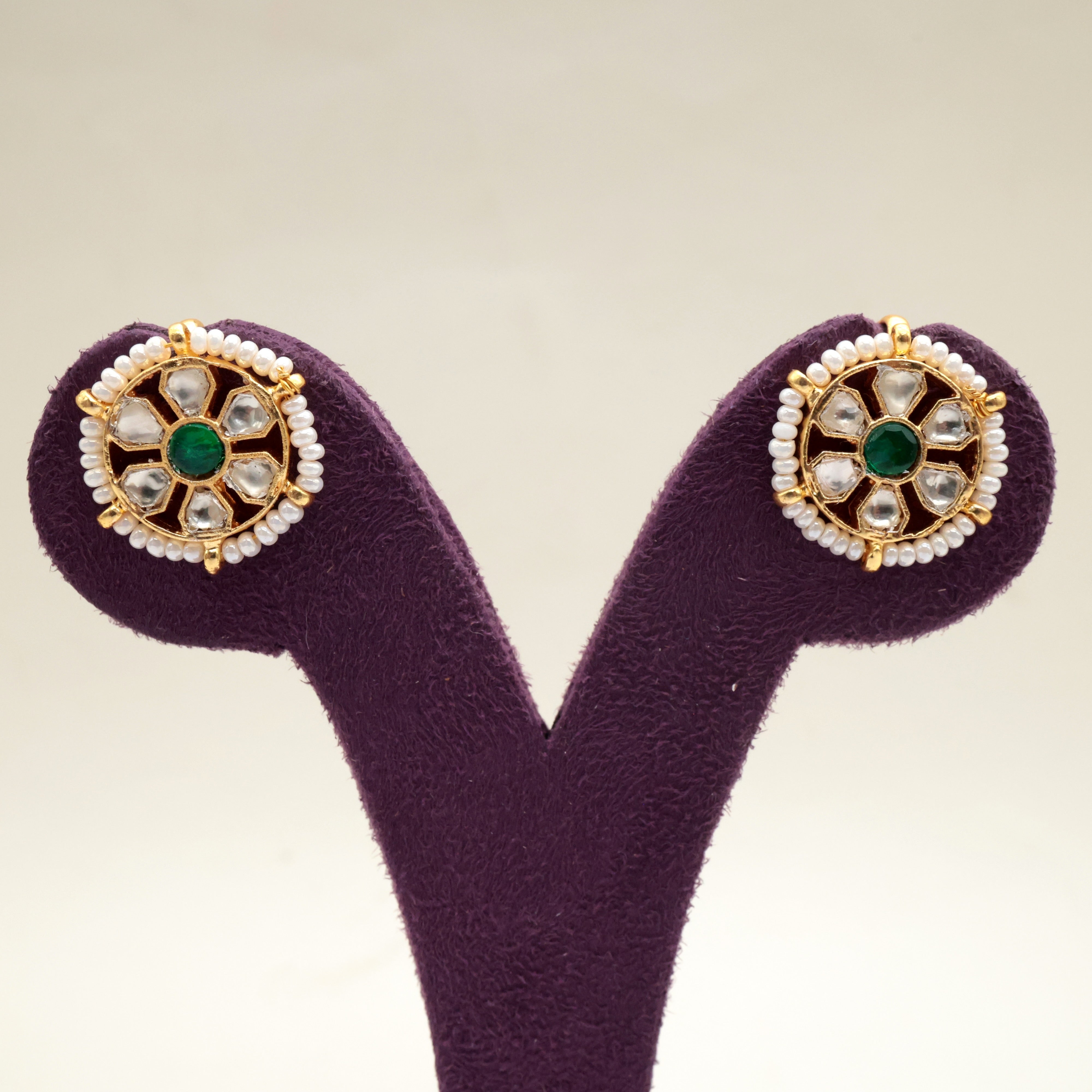 Premium Pachi Kundan 6 Petal Chakra Koppu Earrings - Bugadi Earrings For Women