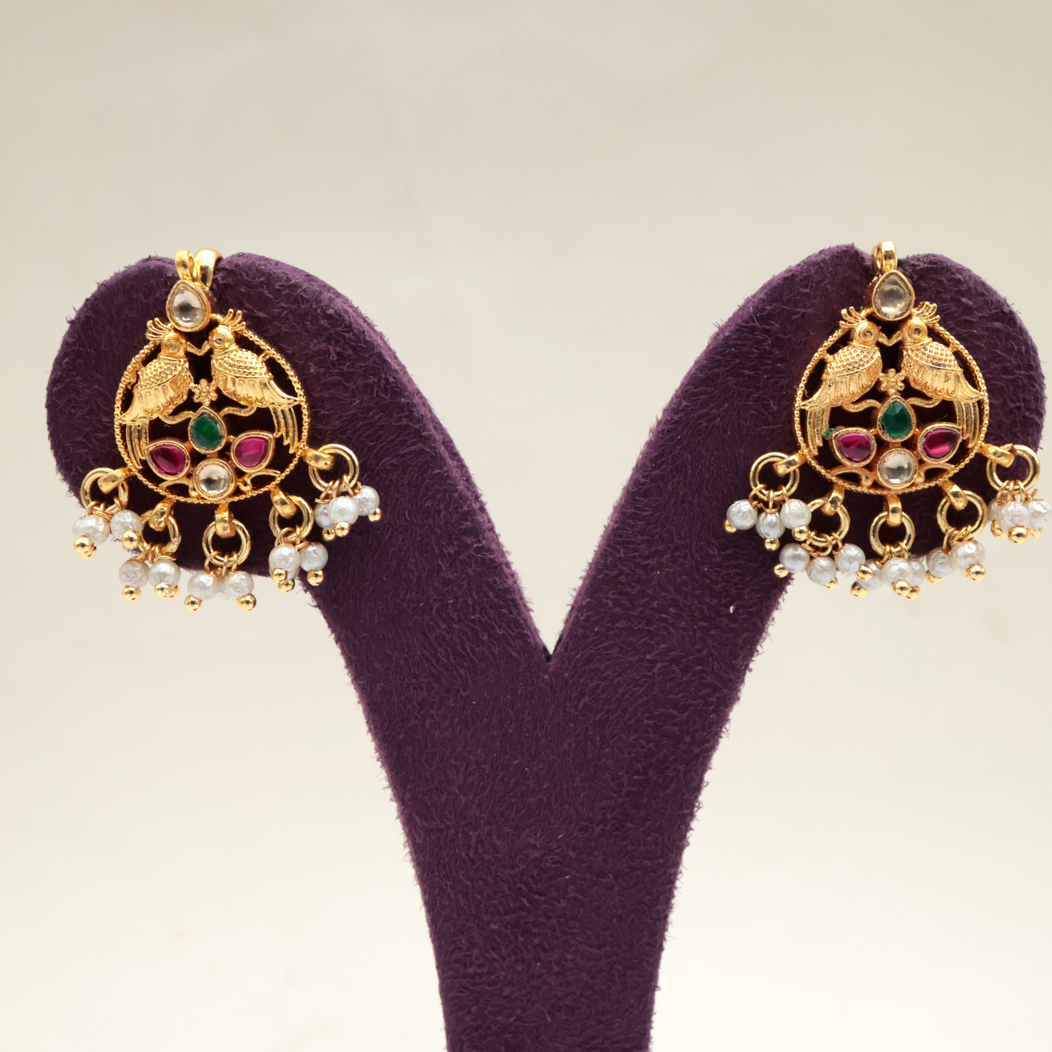 Premium Pachi Kundan Rettapakshi Koppu Earrings - Bugadi Earrings For Women