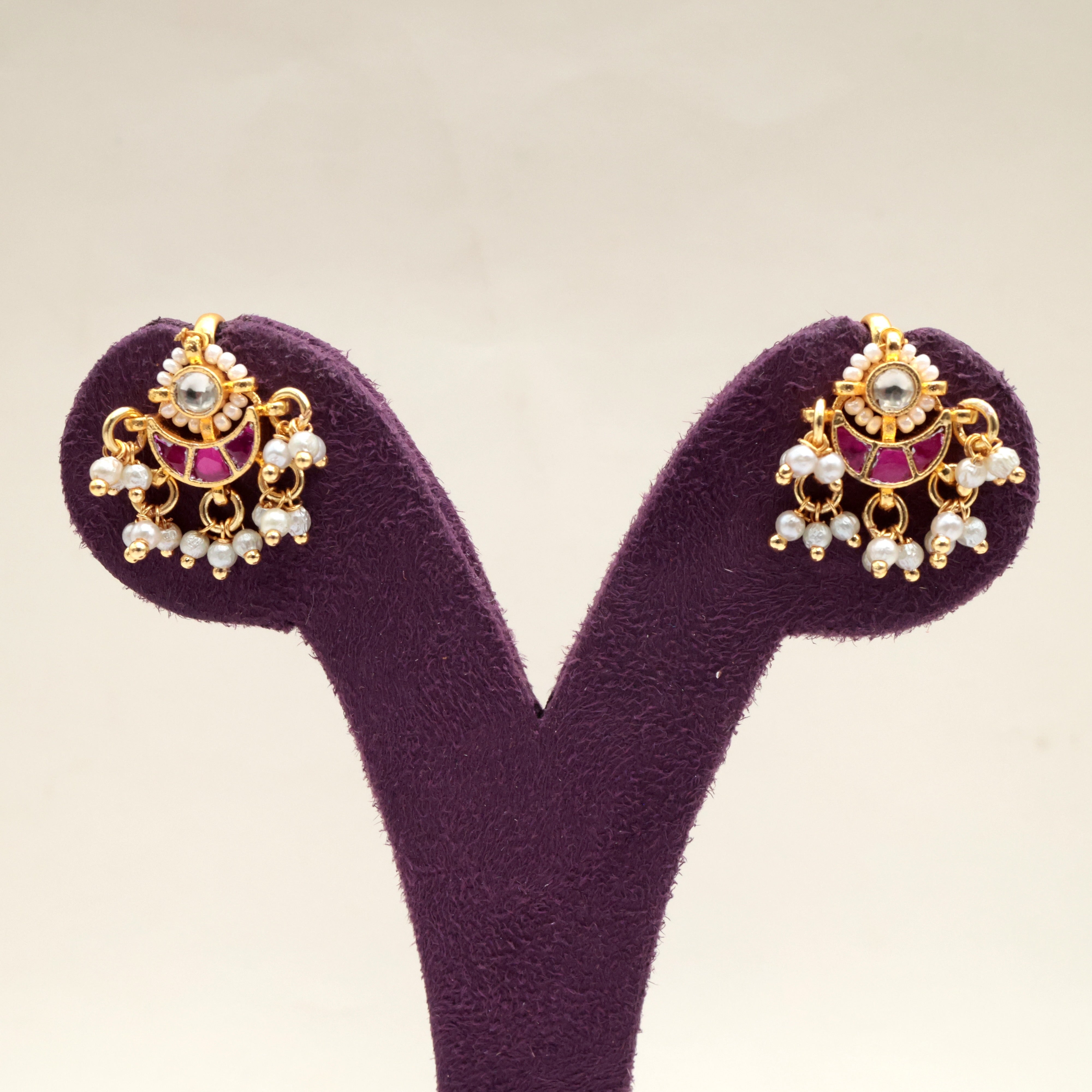 Premium Pachi Kundan Chandra Bindhu Koppu Earrings - Bugadi Earrings For Women