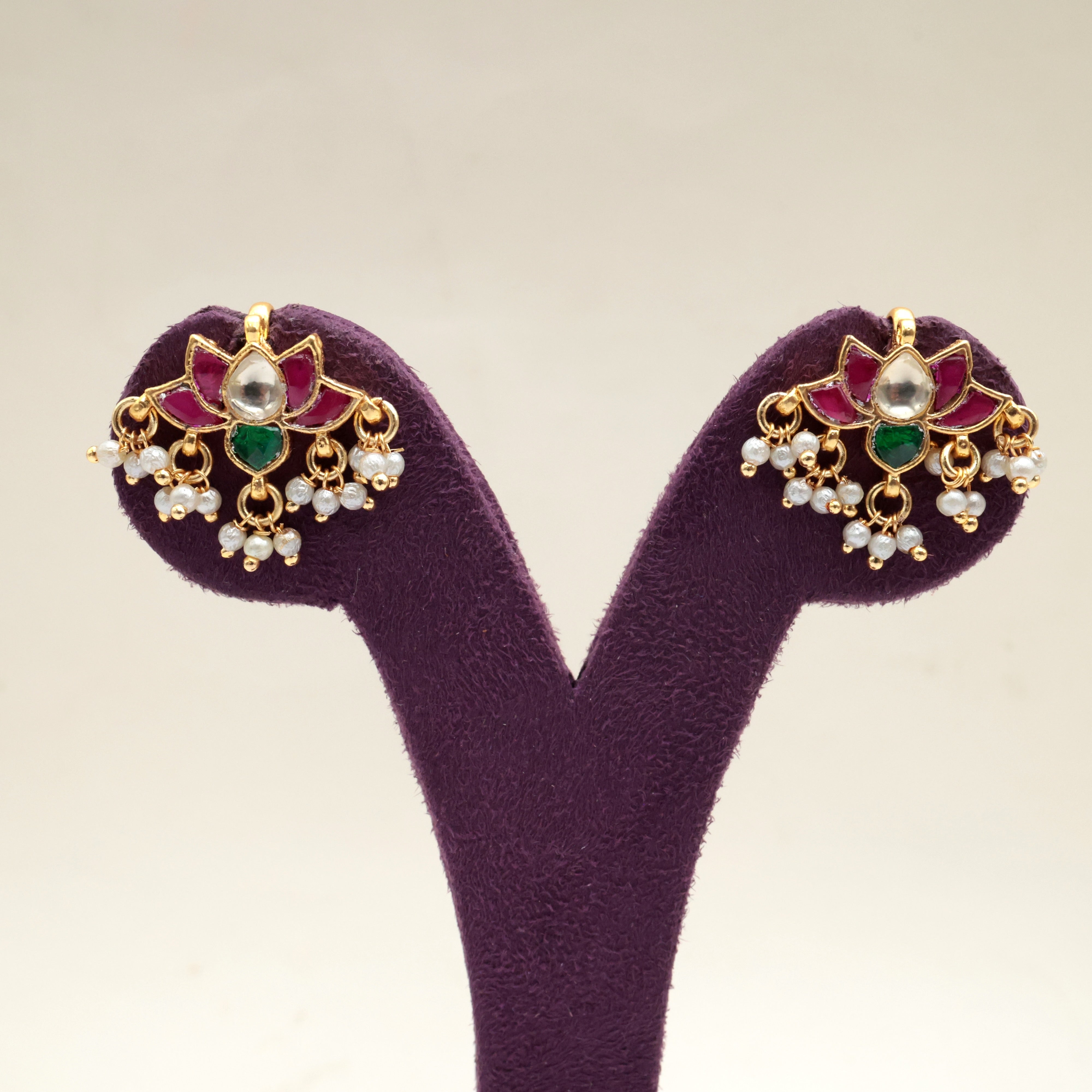 Premium Pachi Kundan Tamara Koppu Earrings (Multi) - Bugadi Earrings For Women