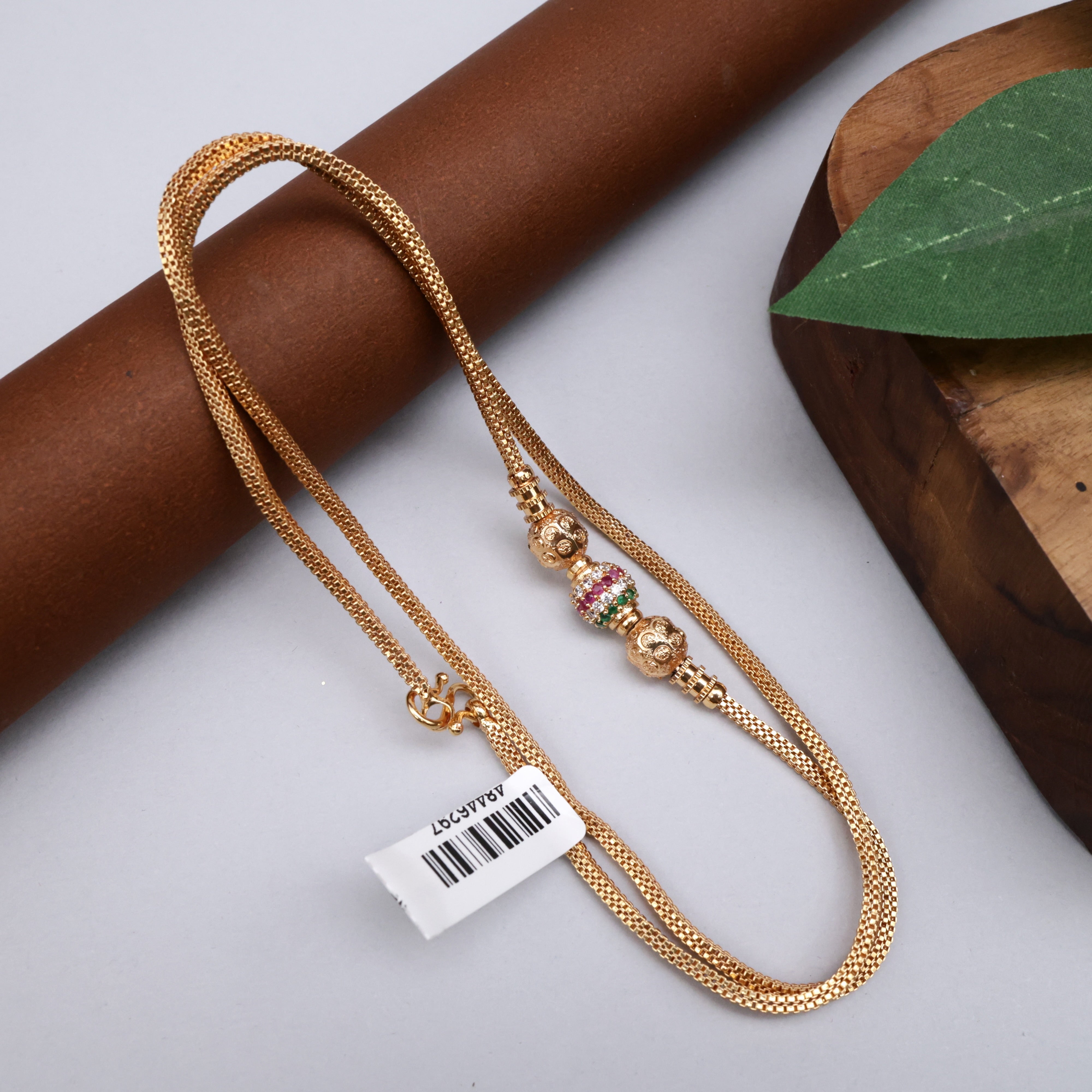 Diamond Gold Look AD Balls Mugappu Chain - Multi & Gold Balls