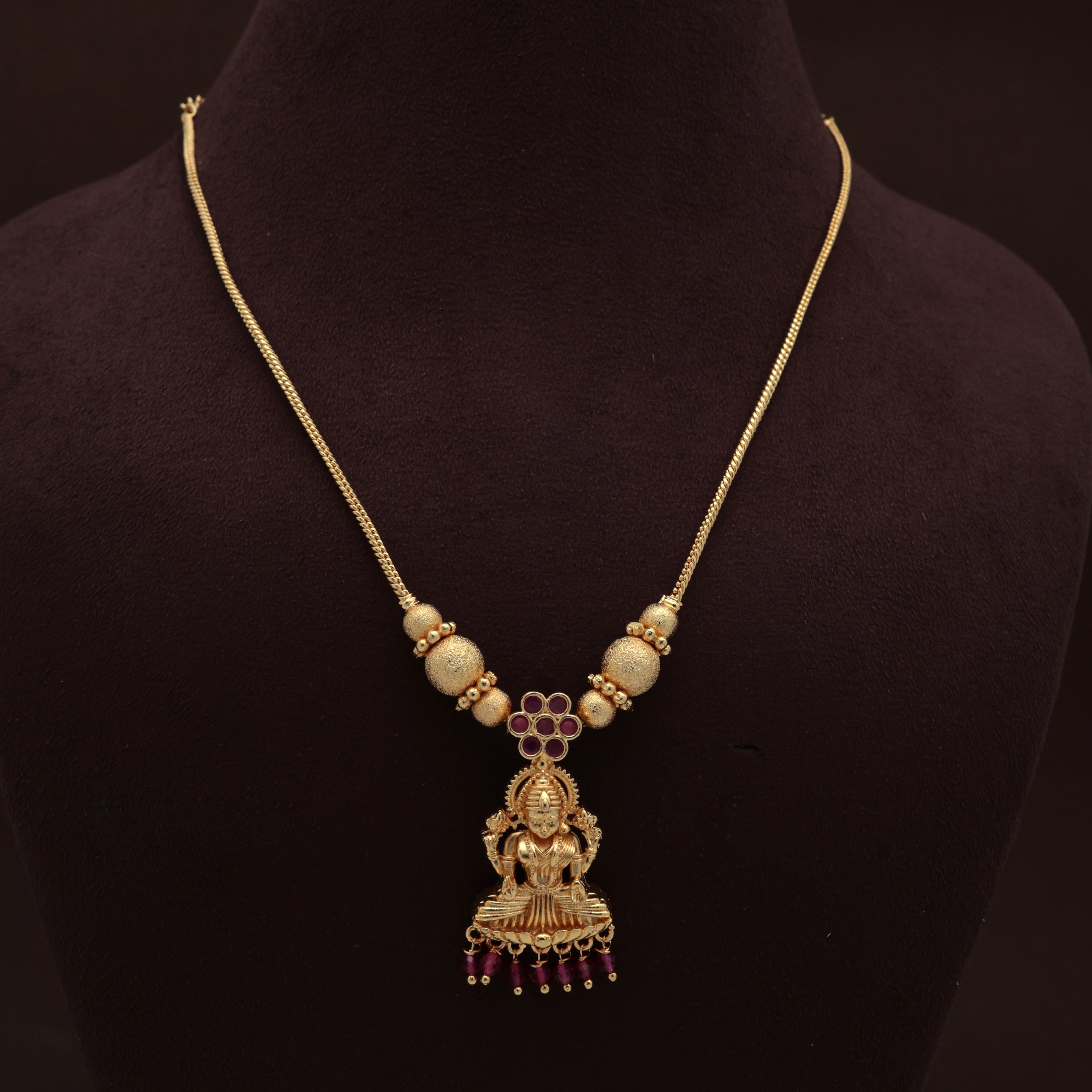 Real Gold Tone AD Flower Lakshmi Pendant Chain