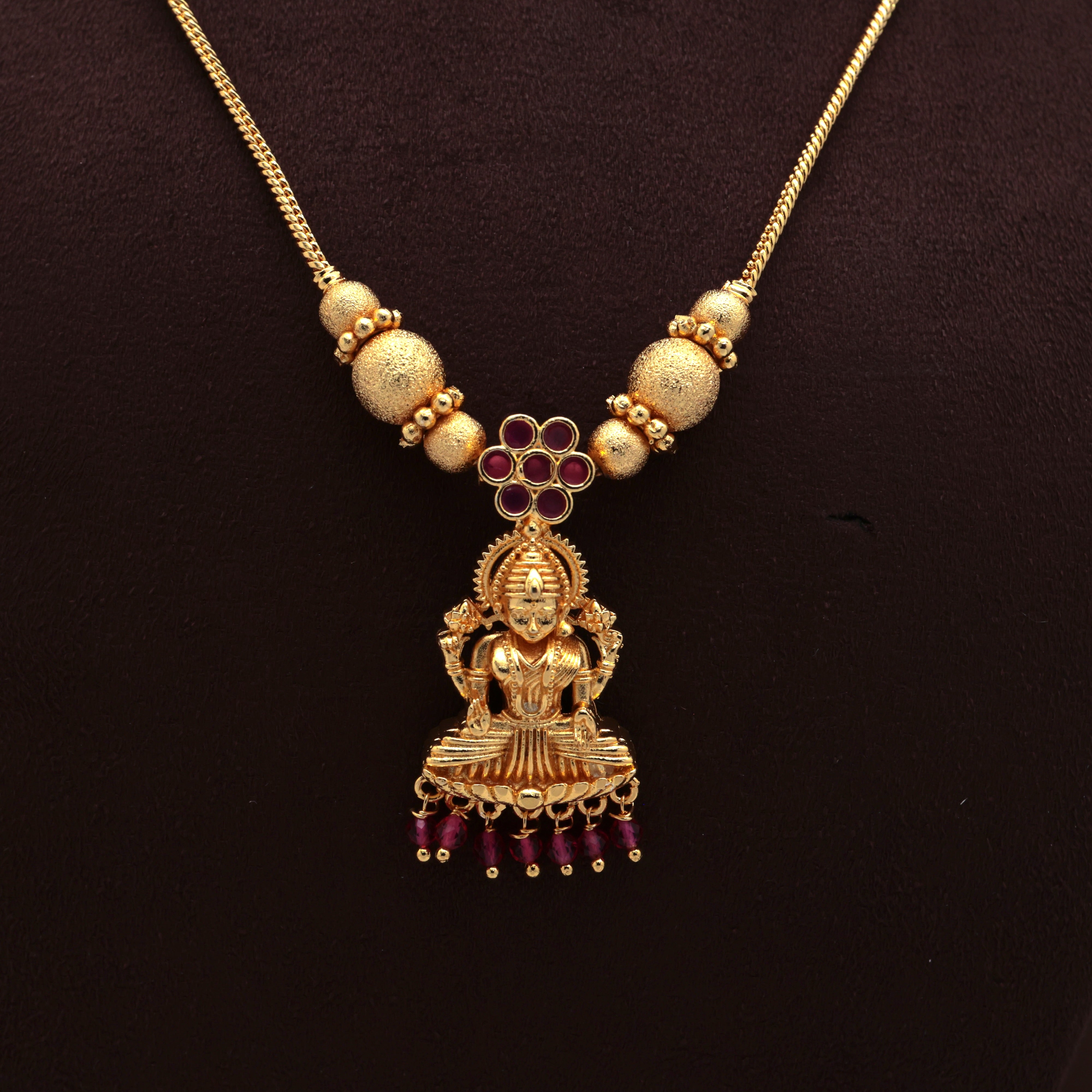 Real Gold Tone AD Flower Lakshmi Pendant Chain