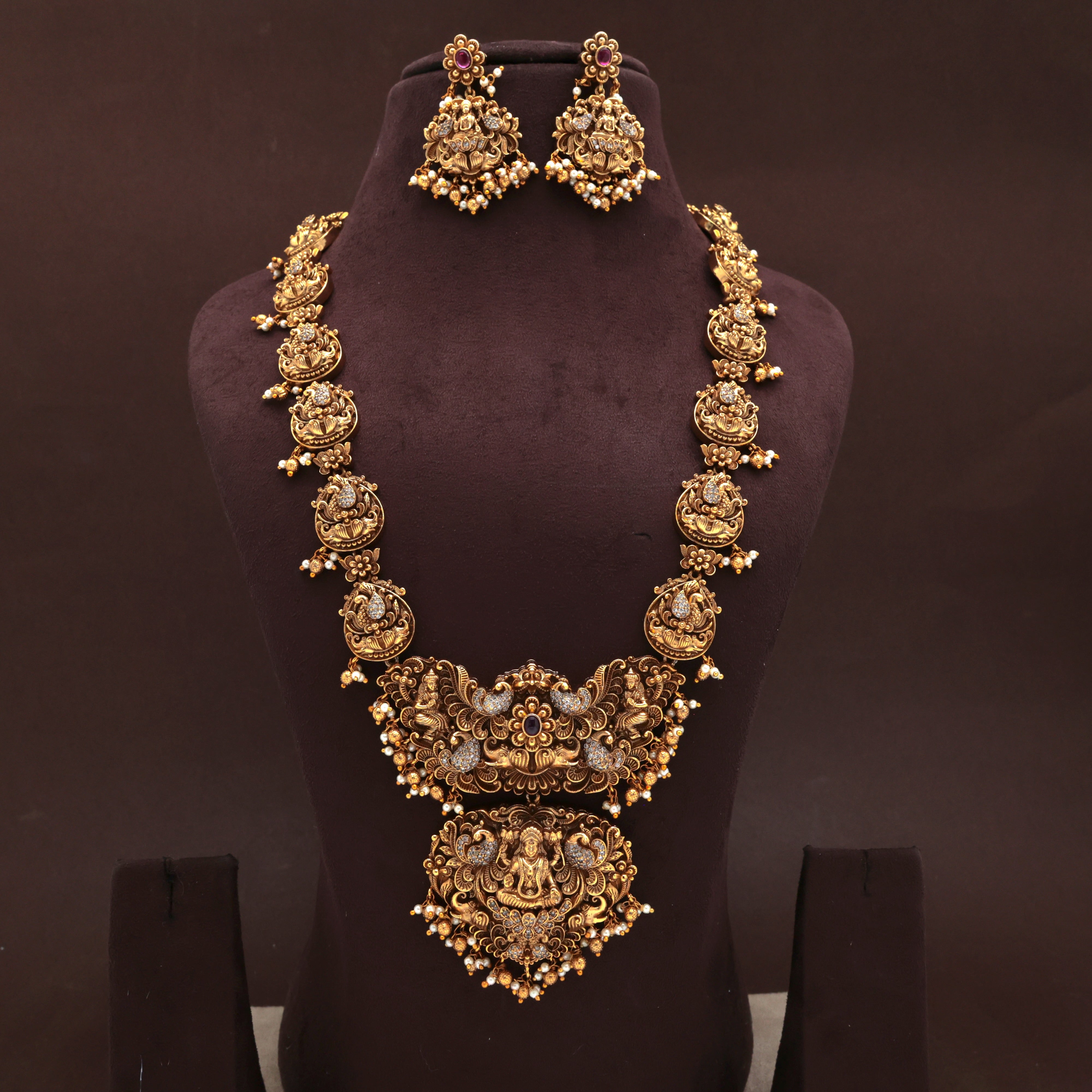 Antique Nagas AD Peacock Lakshmi Bridal Haaram Set