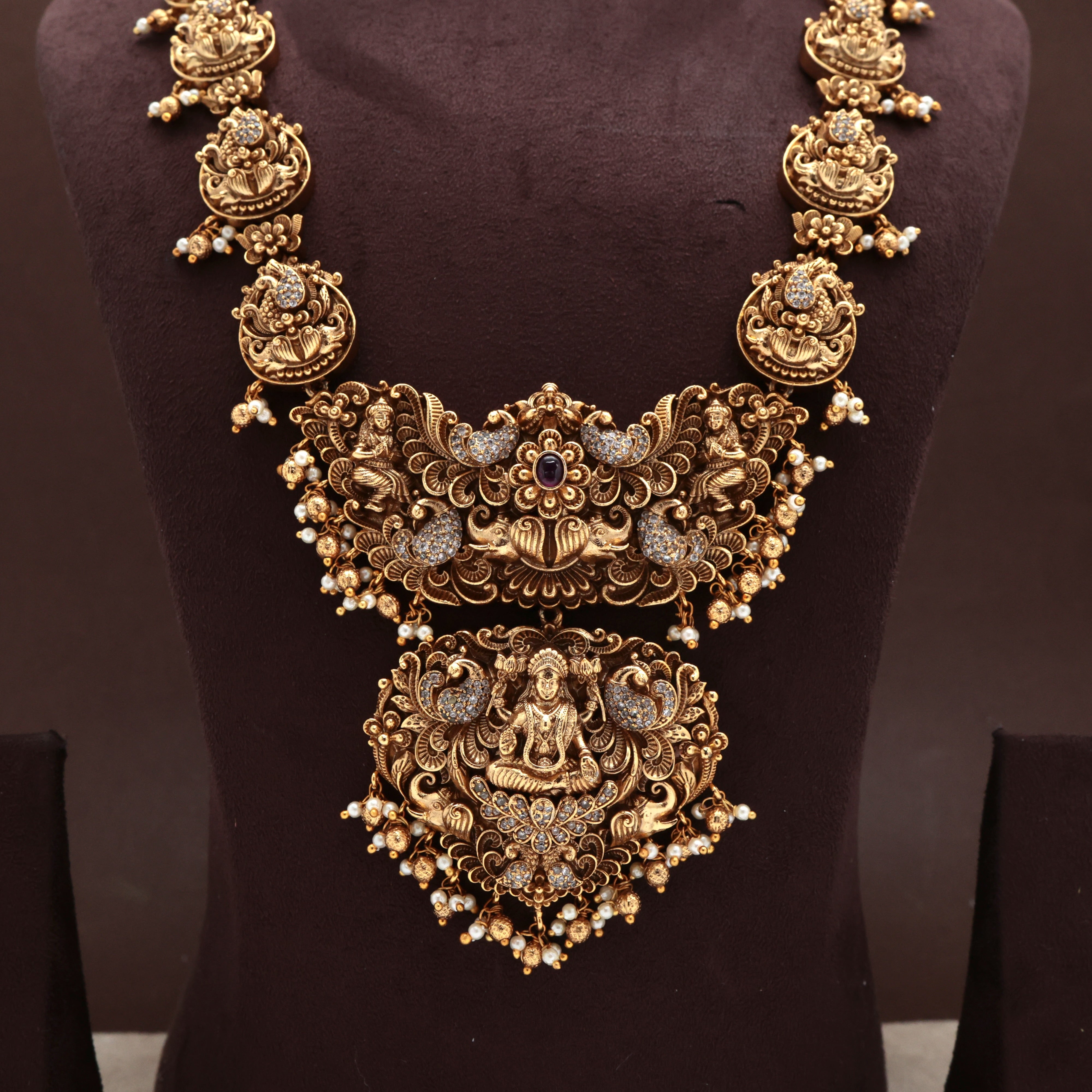 Antique Nagas AD Peacock Lakshmi Bridal Haaram Set