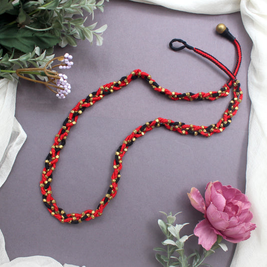 Braided Tribal Short Dhokra Necklace - Black & Red