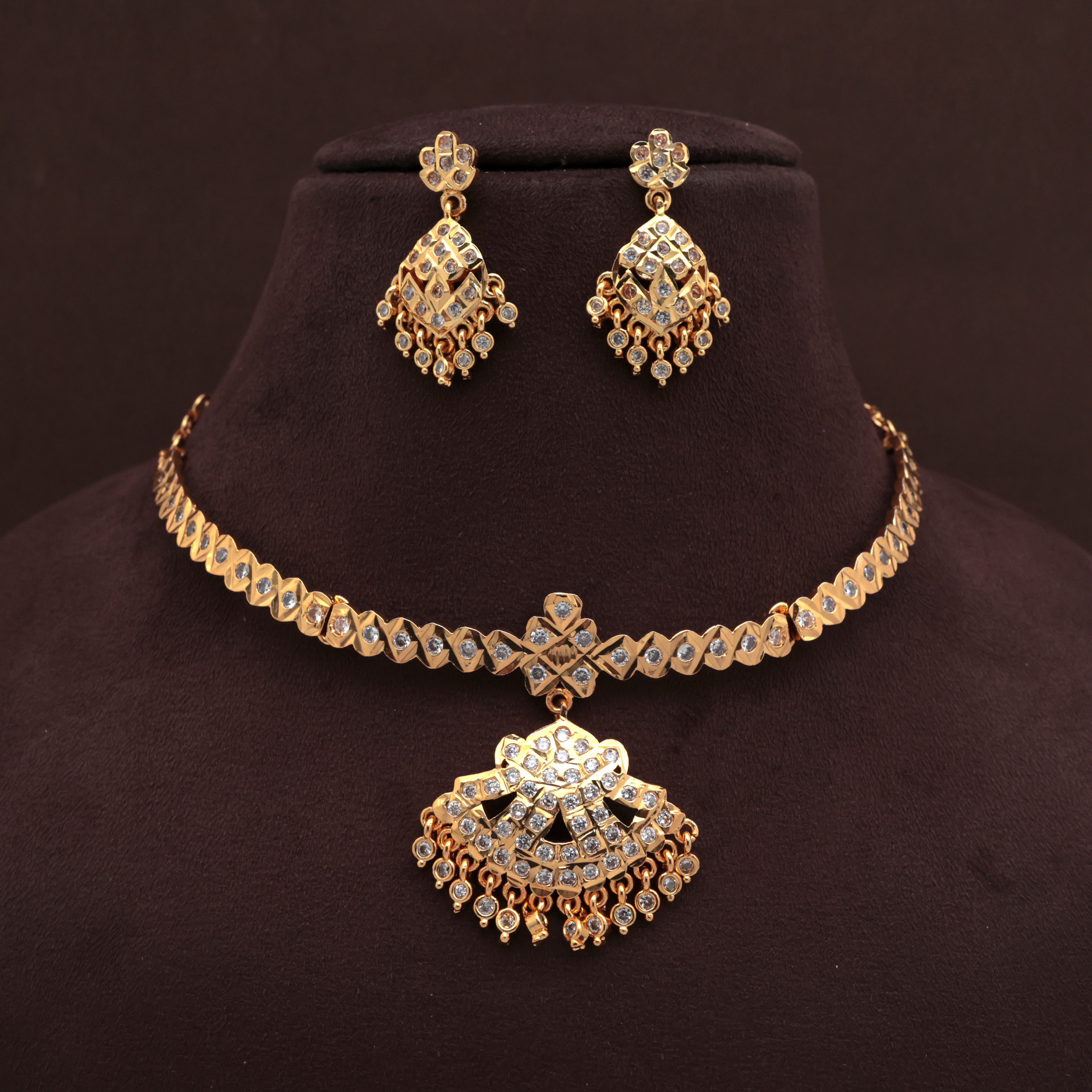 Real Gold Tone Premium Traditional Pendant Attigai Kammal Set
