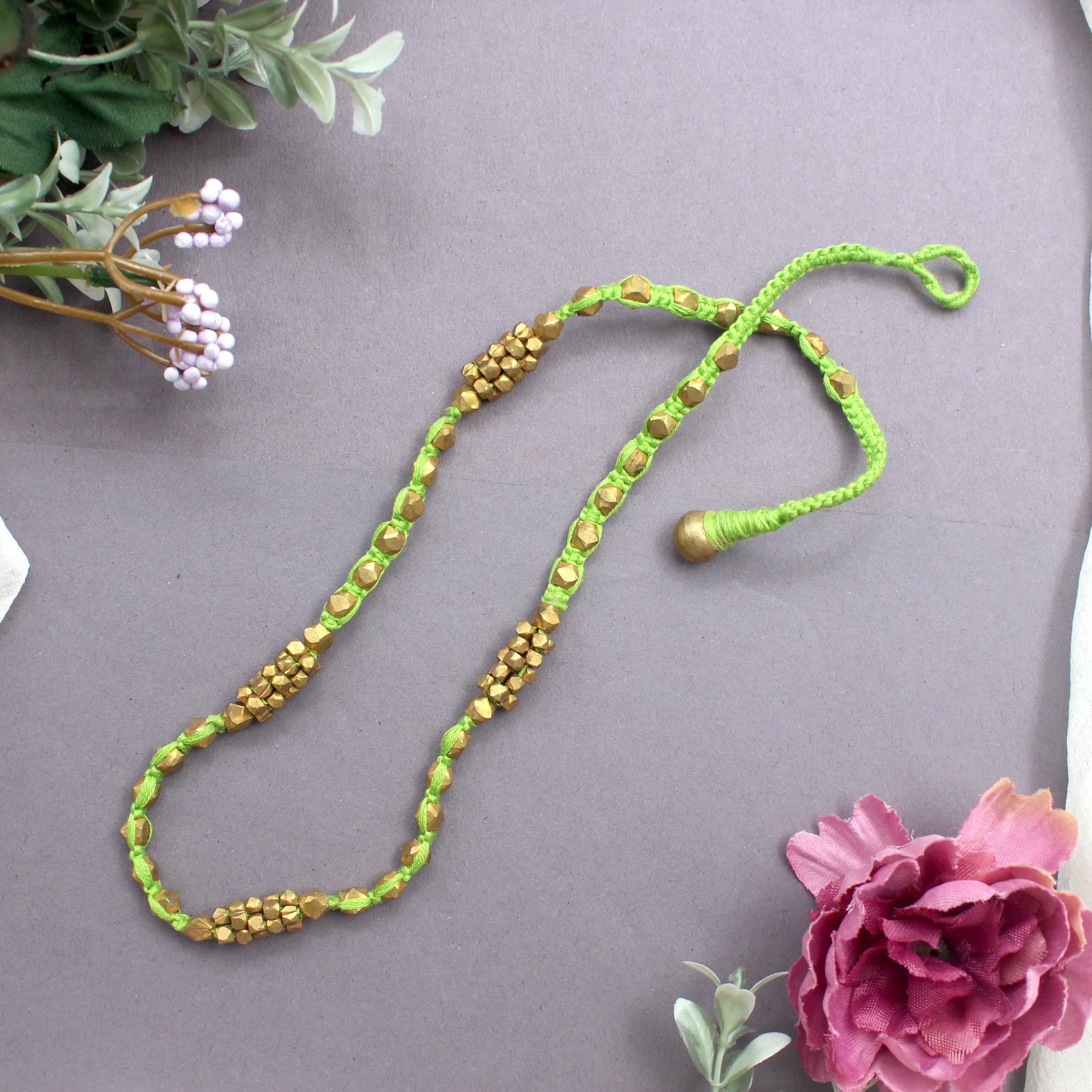 Handcrafted Short Beads Tribal Dhokra Necklace - Green