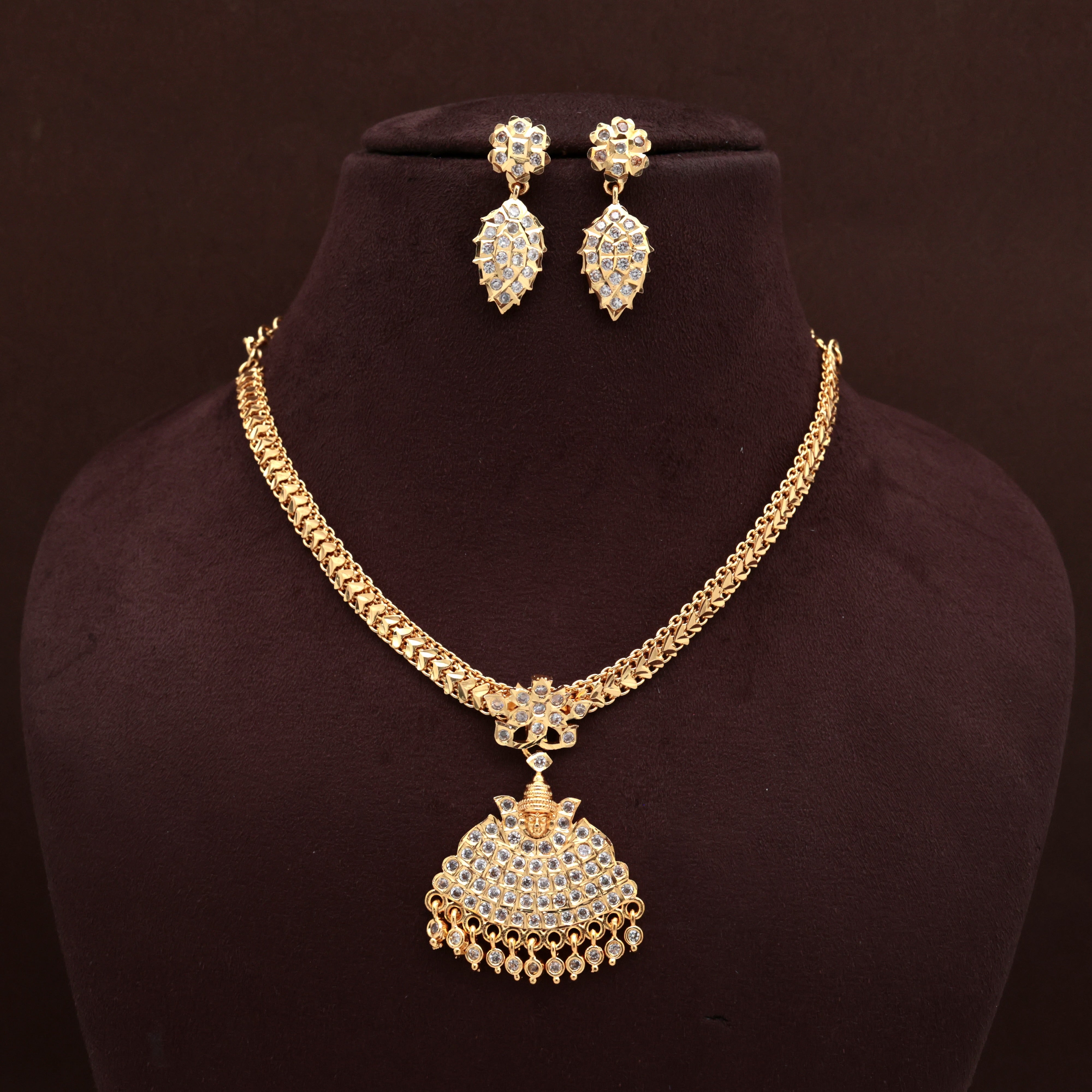 Real Gold Tone Lakshmi Pendant Traditional Attigai Set