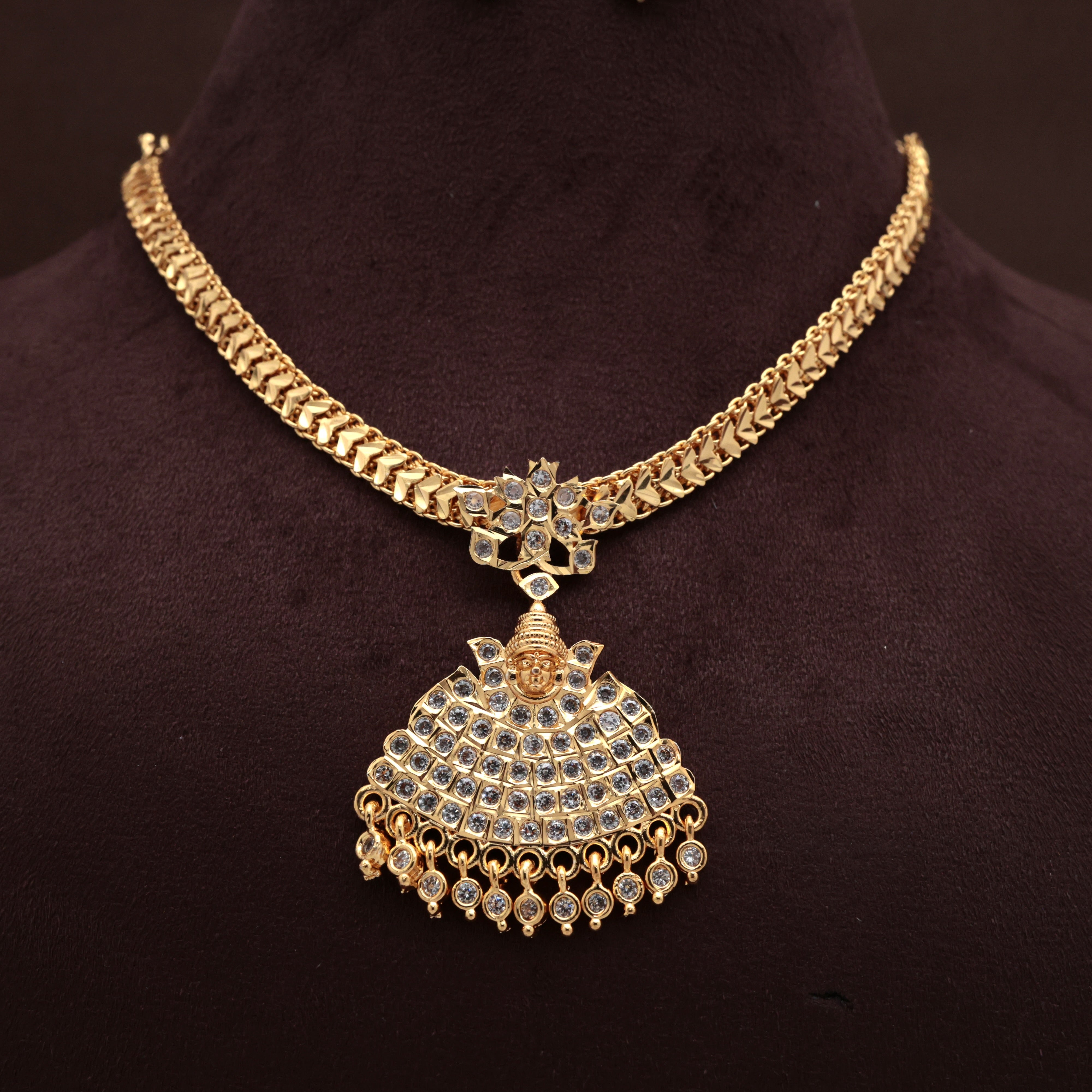 Real Gold Tone Lakshmi Pendant Traditional Attigai Set