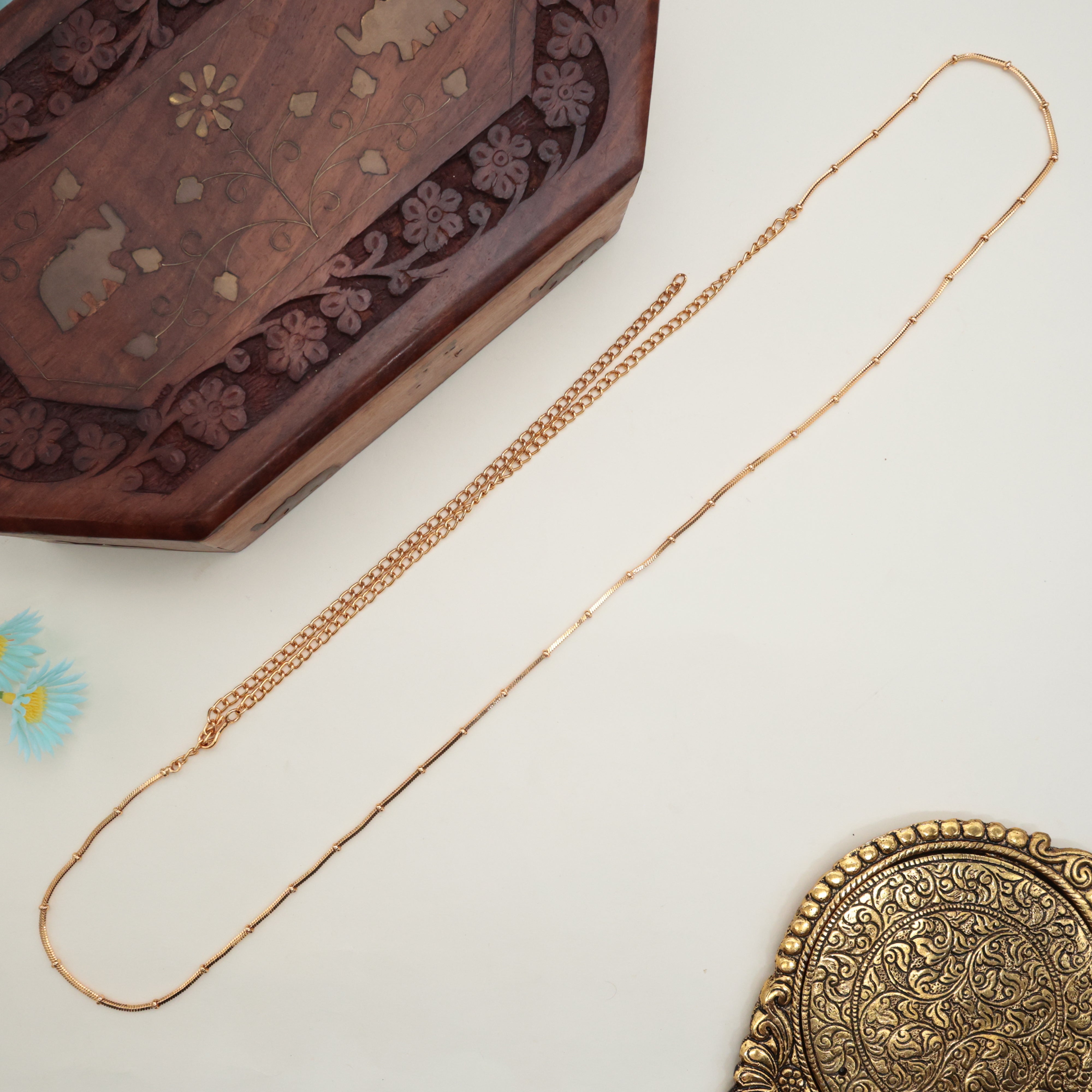 Real Gold Tone Small Balls Simple Hip Chain For Women