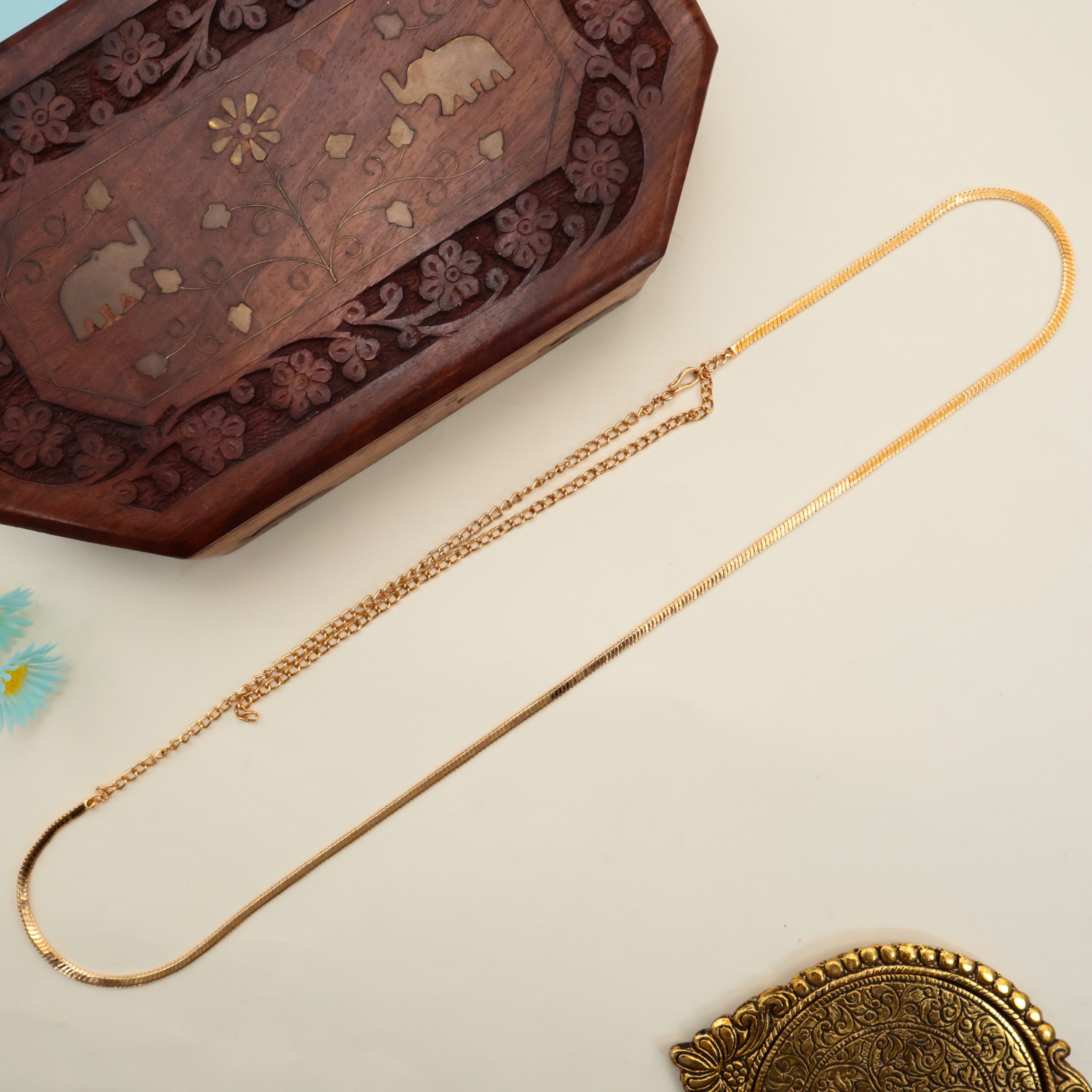 Real Gold Tone Flat Snake Hip Chain For Women