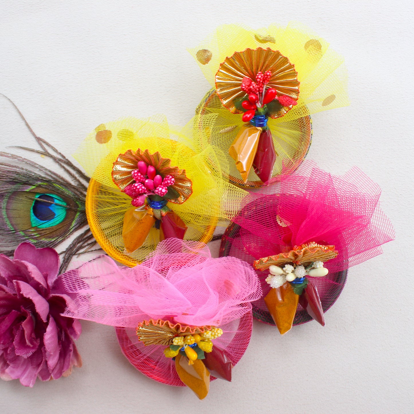 Handmade Haldi Kumkum Big Butterfly Net with Pollen Flowers Return Gift Packets - Made to Order