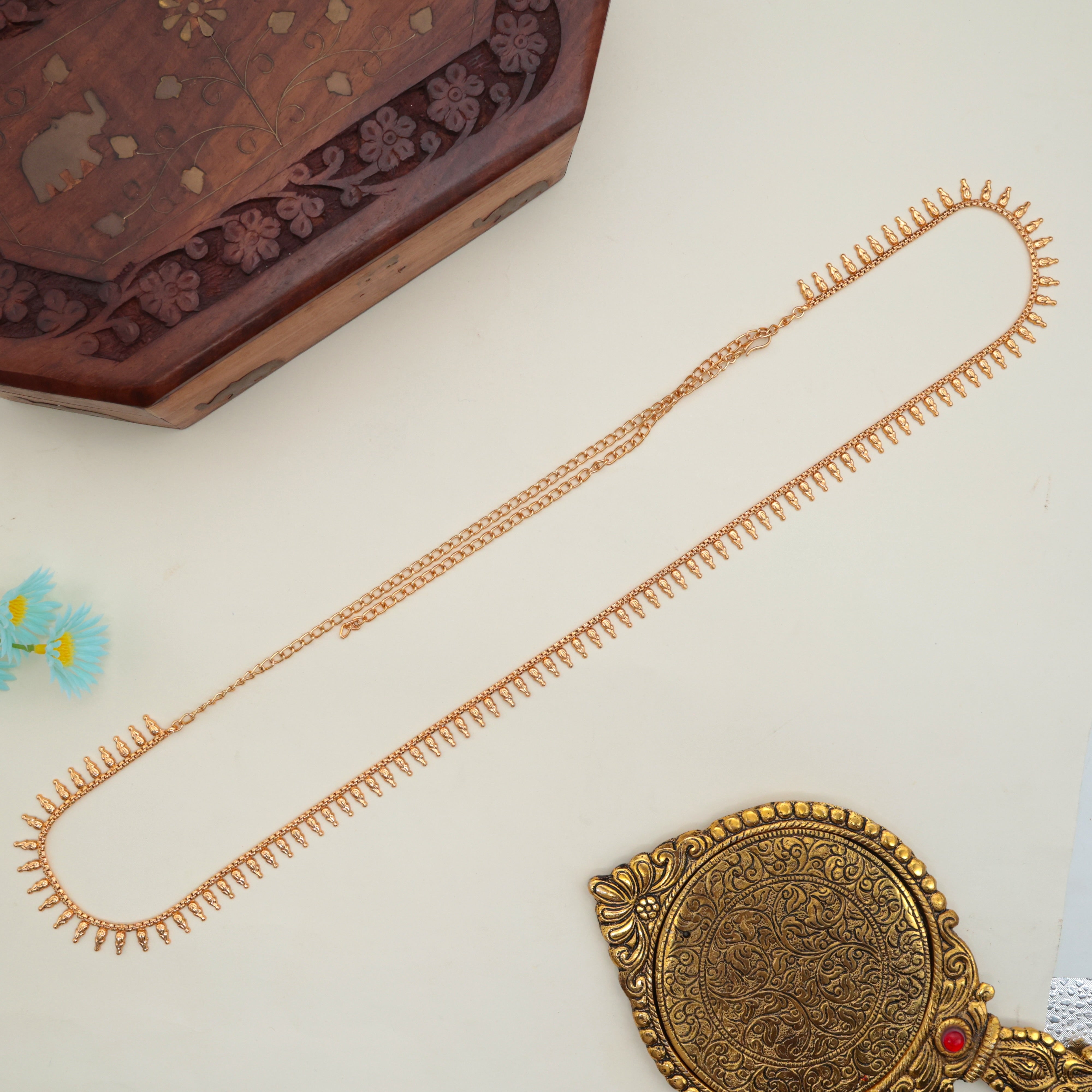 Real Gold Tone Mulla Mottu Simple Bridal Hip Chain For Women