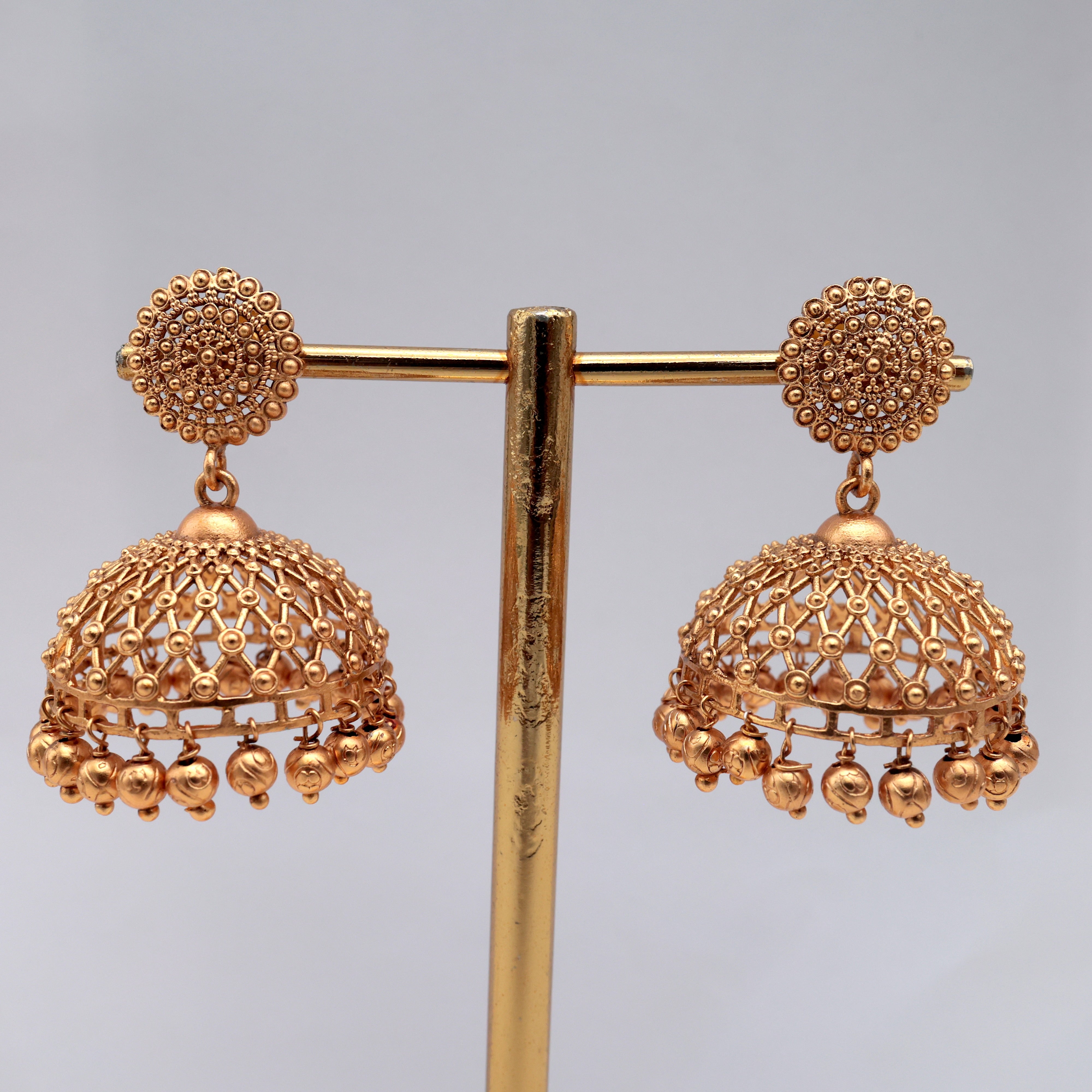 Antique Matte Gold Premium Bridal Jhali Jhumkas