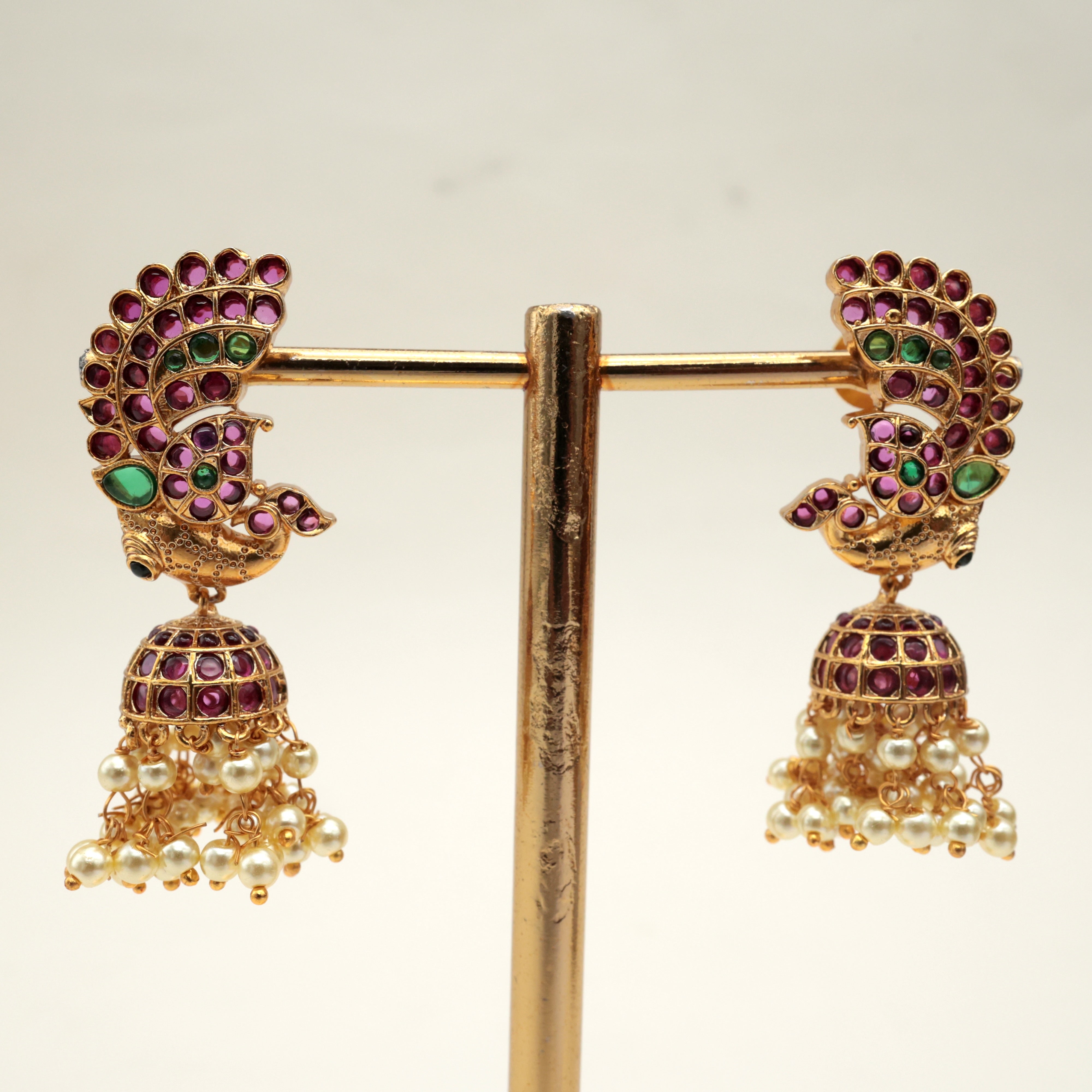 Premium Kemp Antique Peacock Bridal Jhumkas