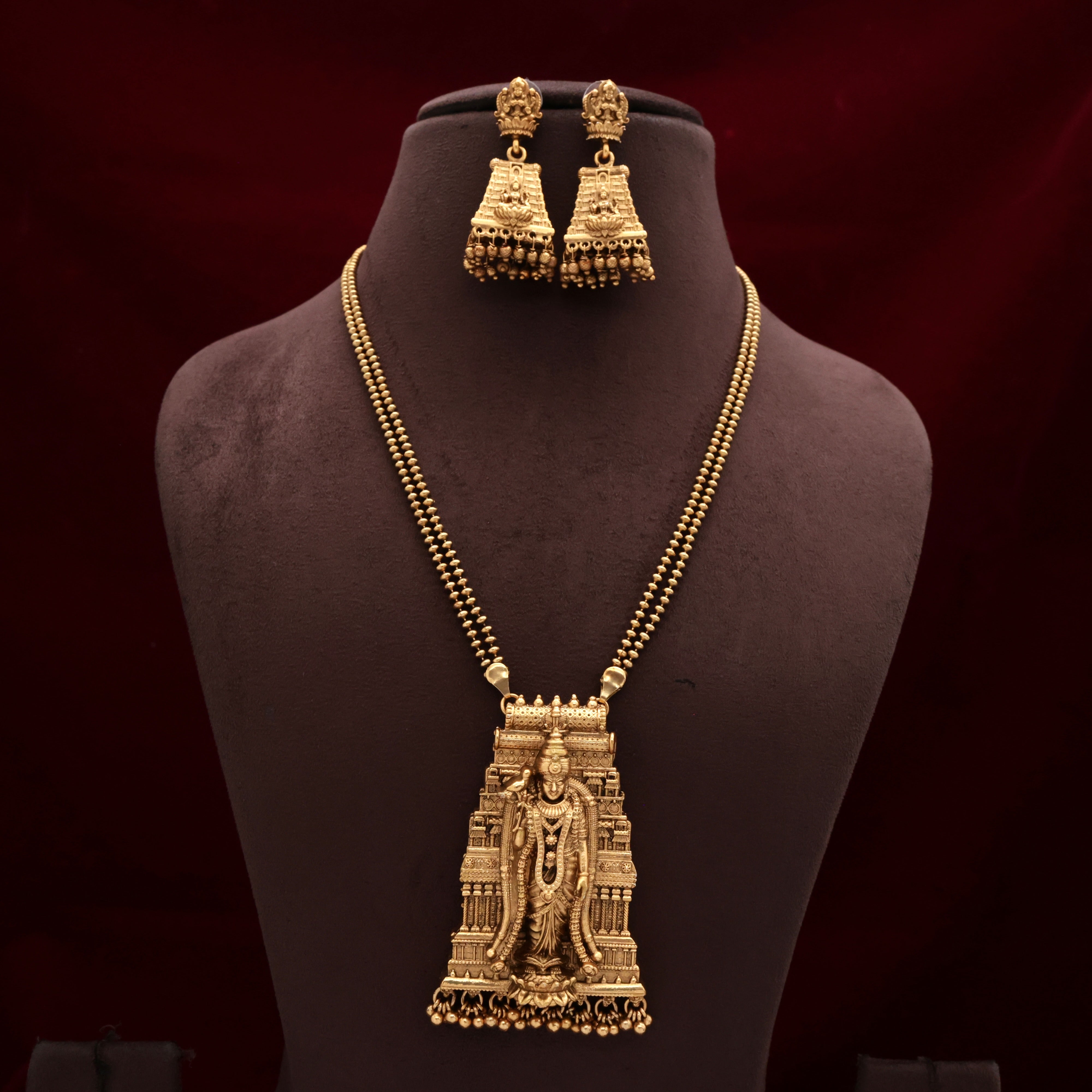 Antique Nagas Double Line Kamakshi Gopuram Pendant Necklace Set